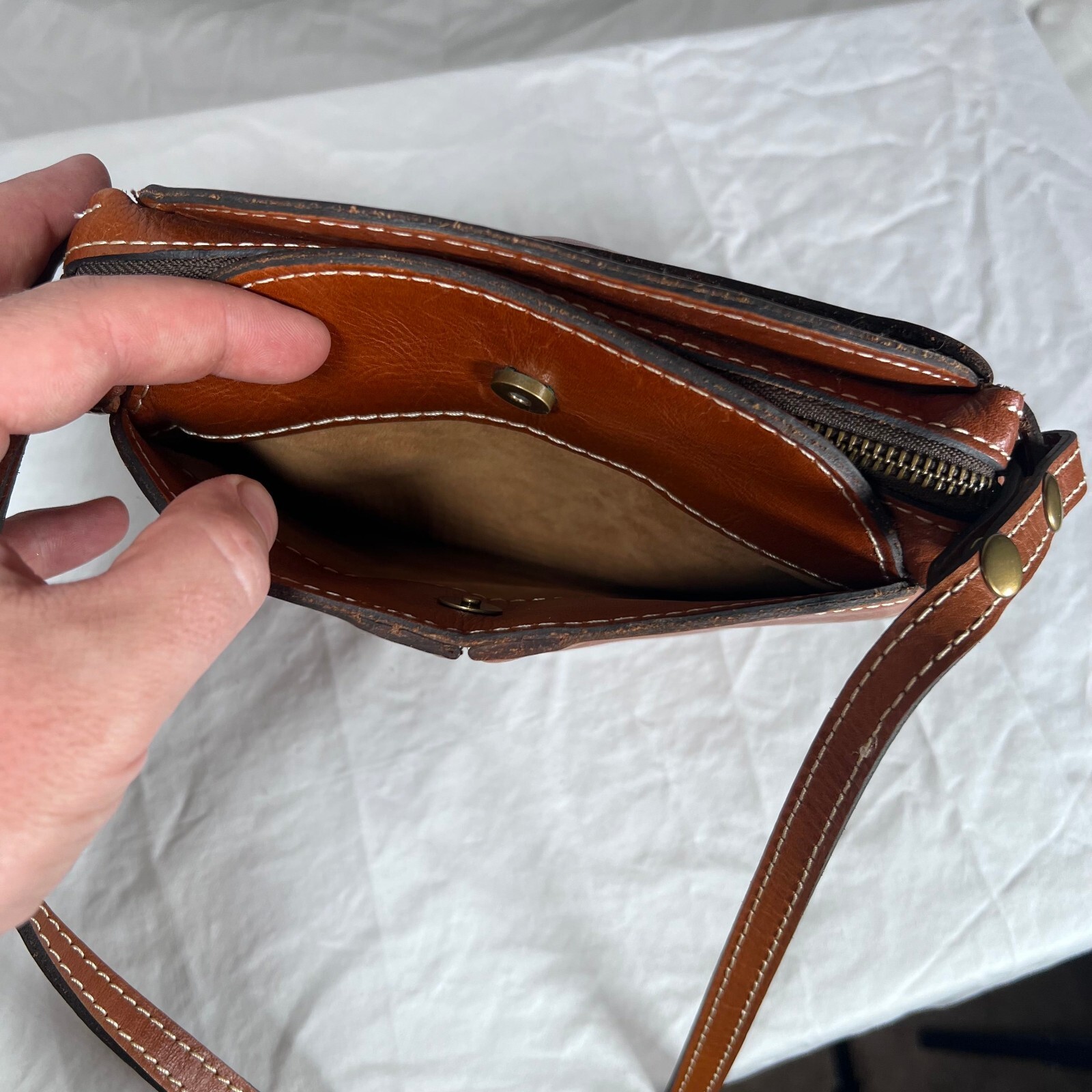Osgoode Marley Brown Leather Double Zip Organizer Crossbody Bag