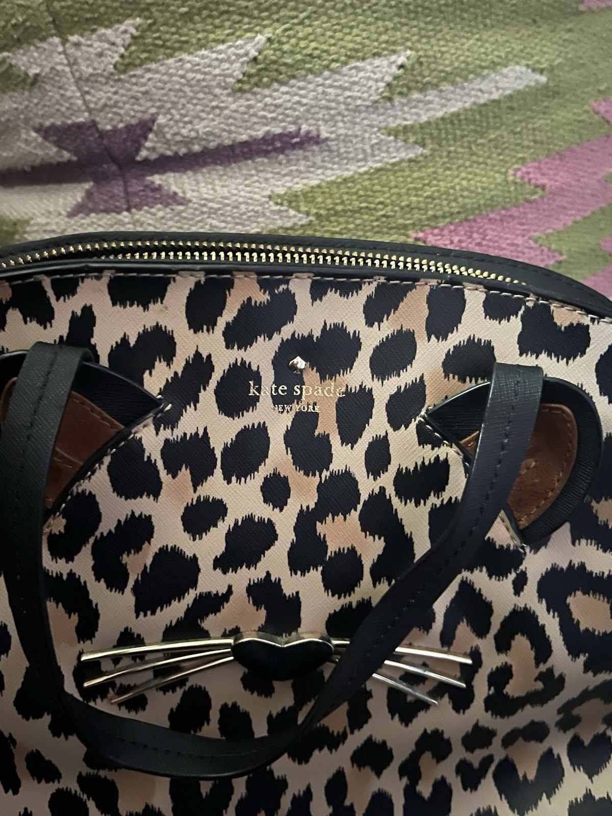 Kate Spade Leopard Animal Print Cat Satchel Zip Crossbody, Medium
