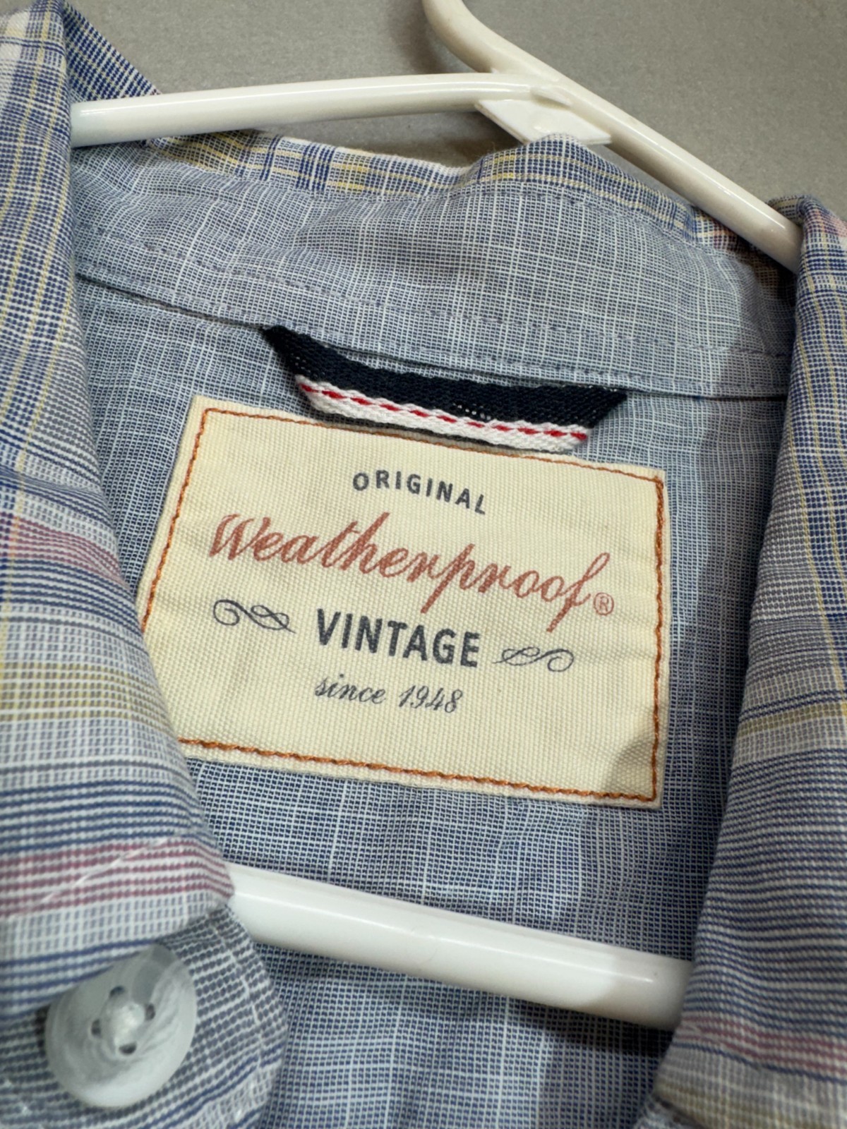 Weatherproof Vintage Mens Plaid Button Down Shirt Short Sleeve Blue Cotton