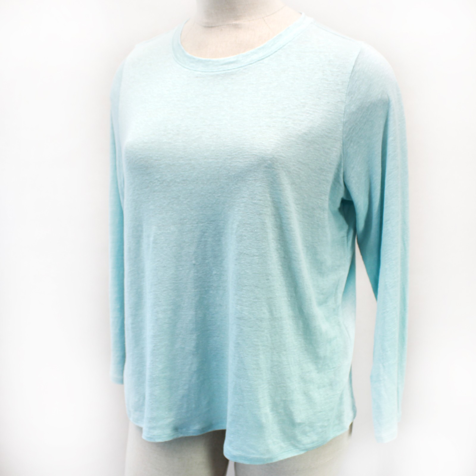 Eileen Fisher Plus Light Blue 100% Linen Long Sleeve Minimalist Tee Top 1X