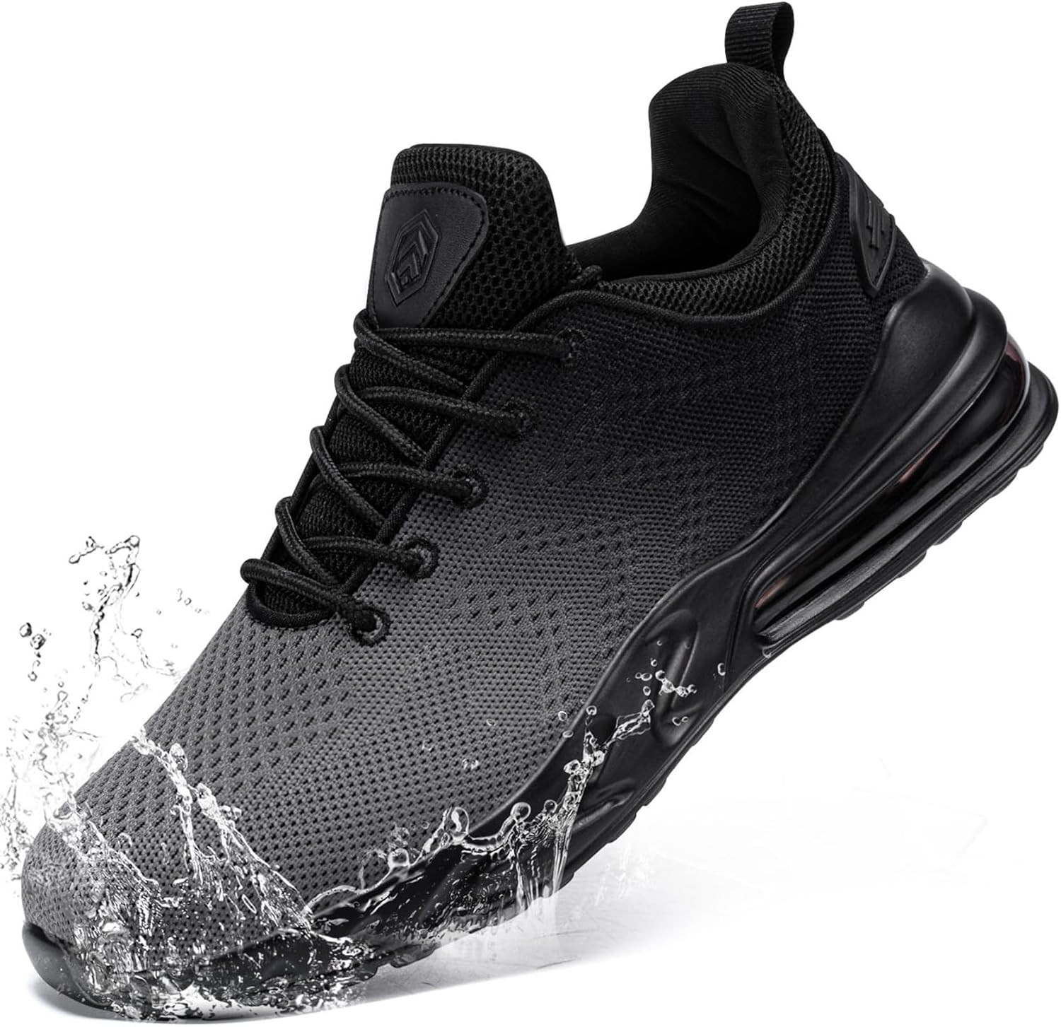 Mens Non Slip Work Shoes Water Resistant Slip On Walking Sneakers Black
