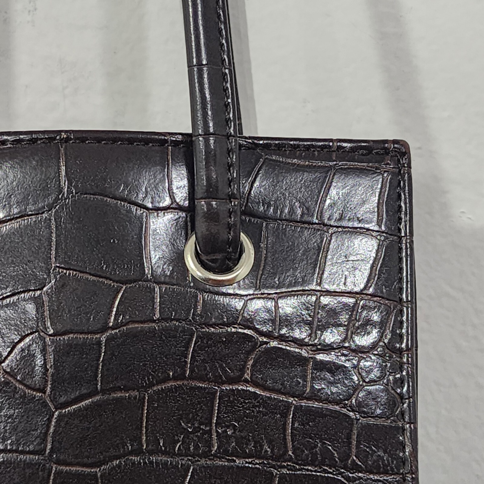 Vintage 90s Nine West Croc Embossed Shoulder Bag Brown Faux Leather Nylon Lining