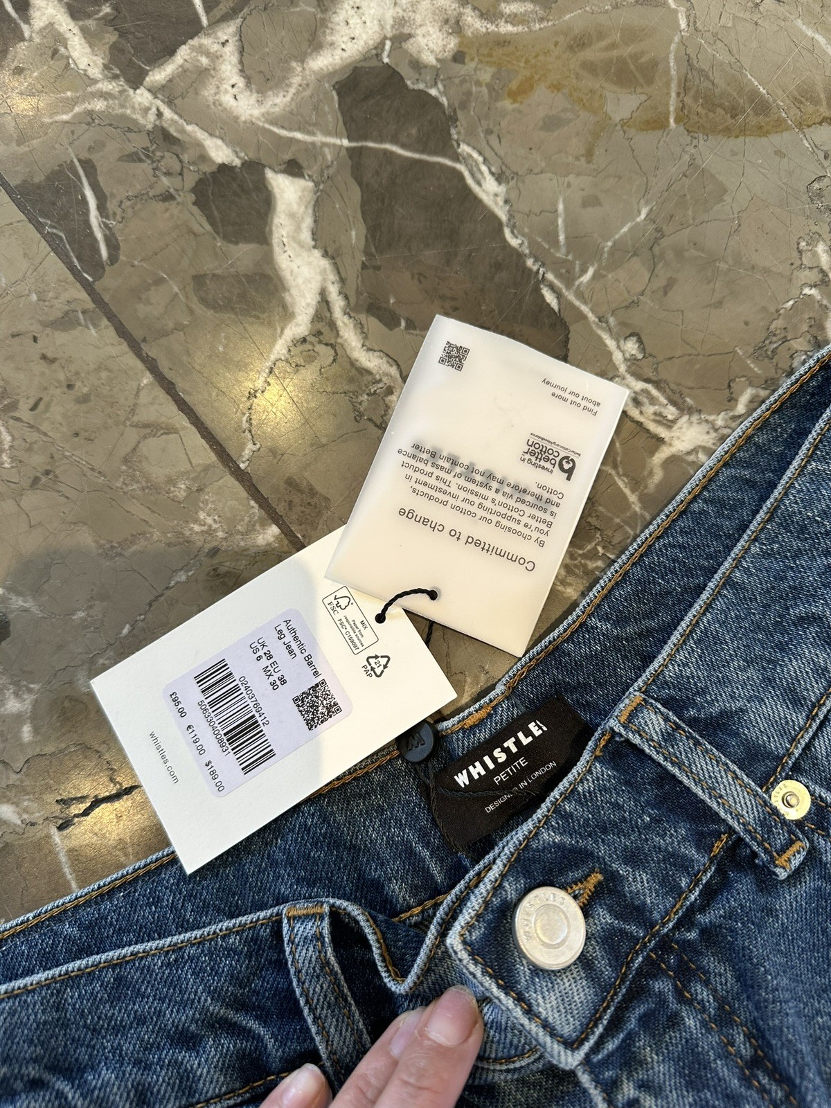 Whistles Denim Petite Authentic Barrel Leg Jean Size 28 RRP £95 New With Tags