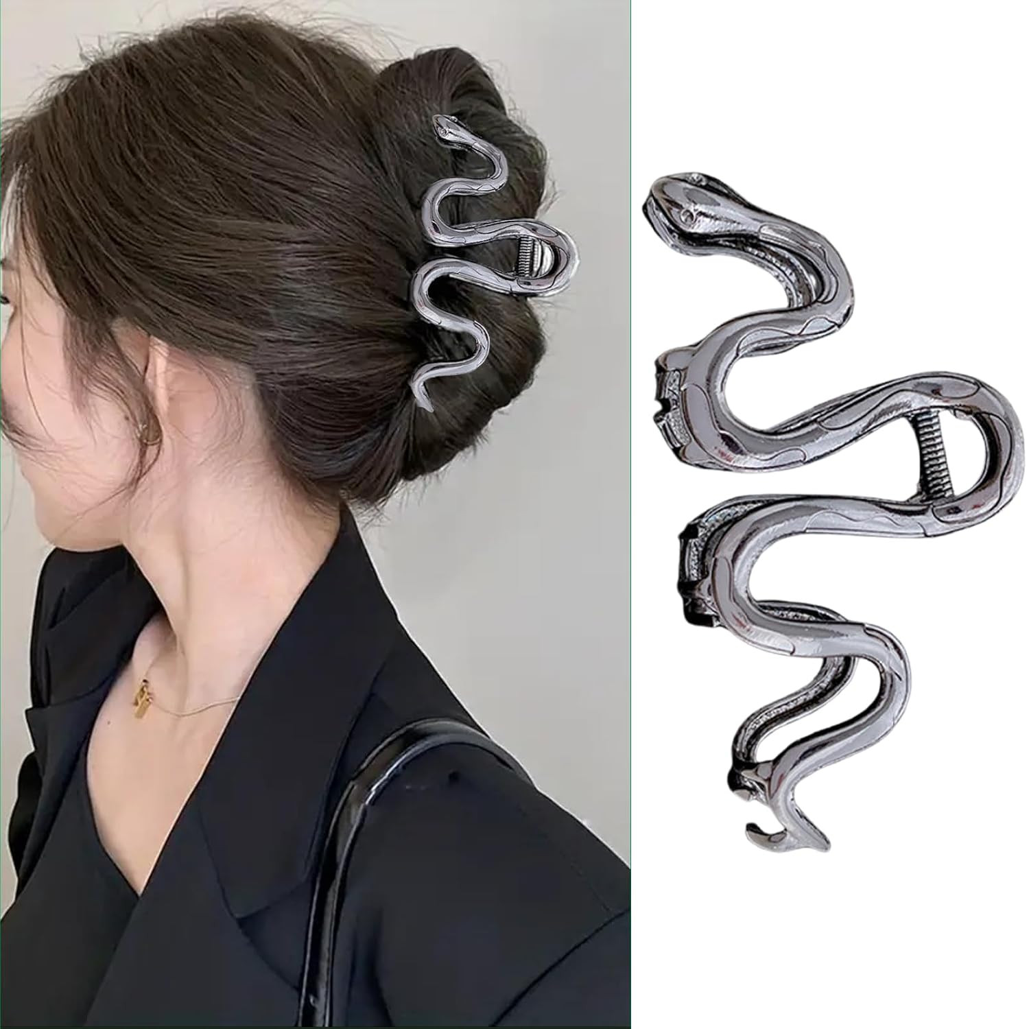 Large Metal Black Snake Hair Claws Clips – 4.3 Inch Non-Slip Cross Barrettes for