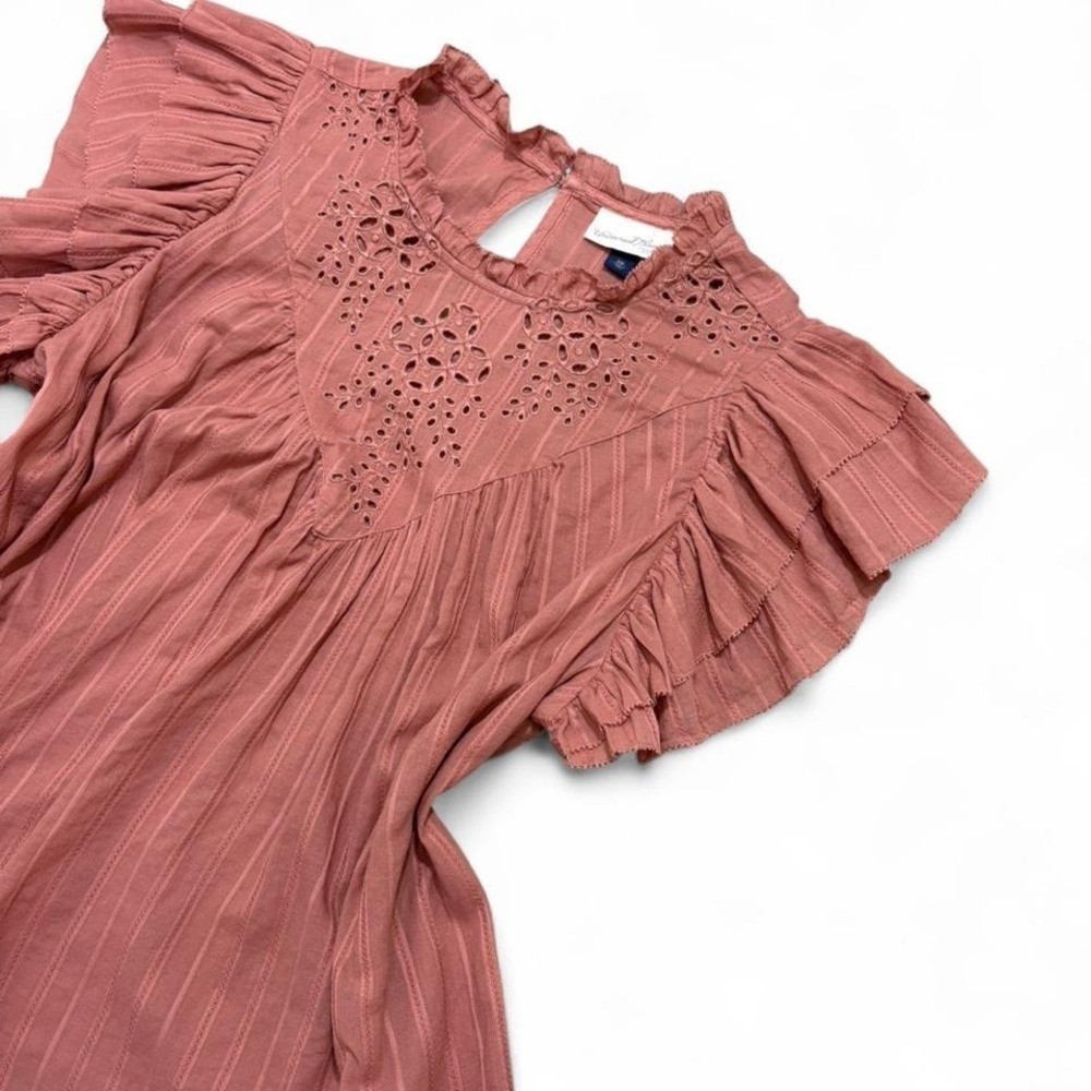 Cottagecore Blouse eyelet detail Ruffle Babydoll Universal Thread Rust Peach XXL
