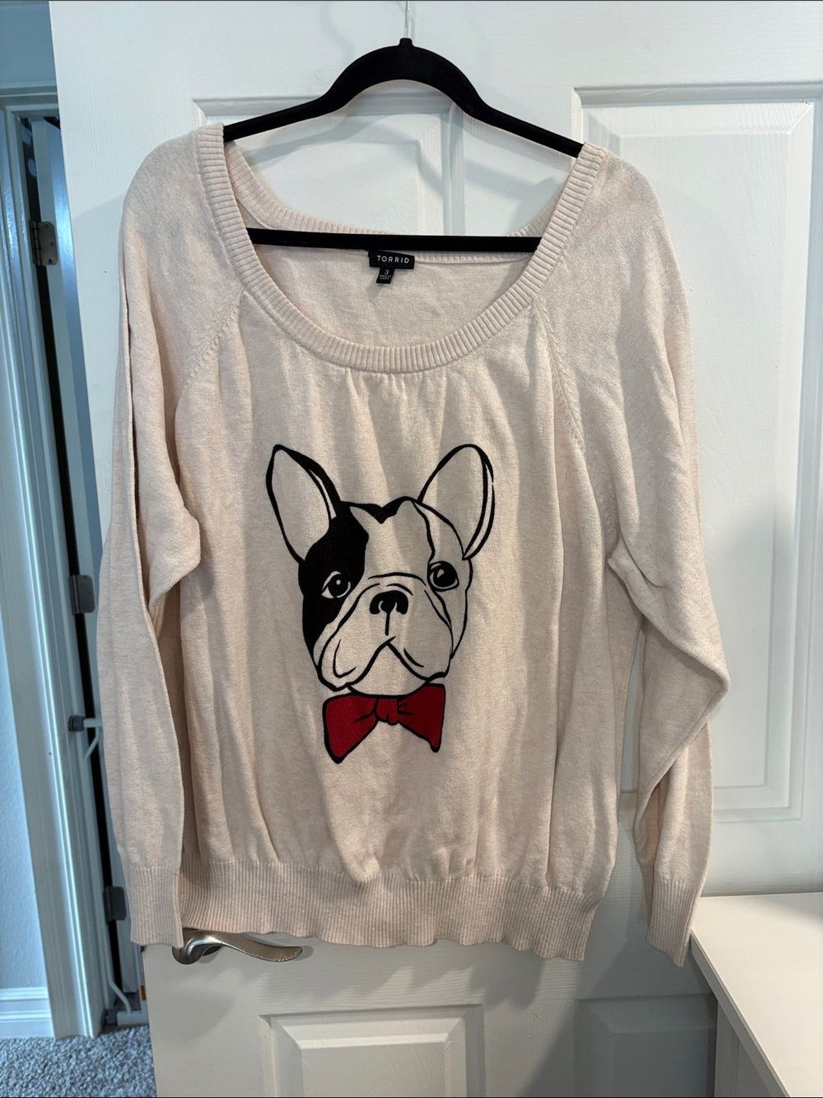 torrid Cream Sweater with French Bulldog and Red Bow