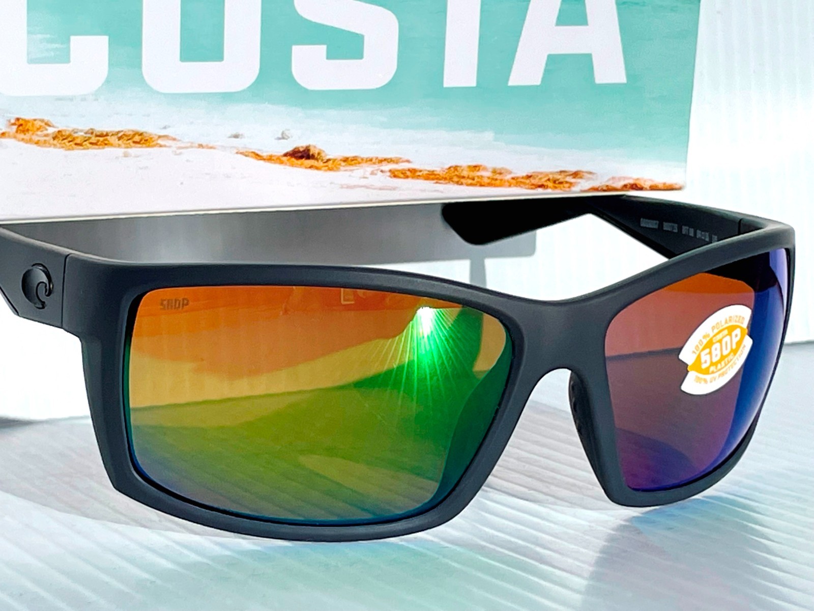 Costa Del Mar REEFTON 98 in Matte Gray w GREEN Mirrored 580P Sunglass 9007-15
