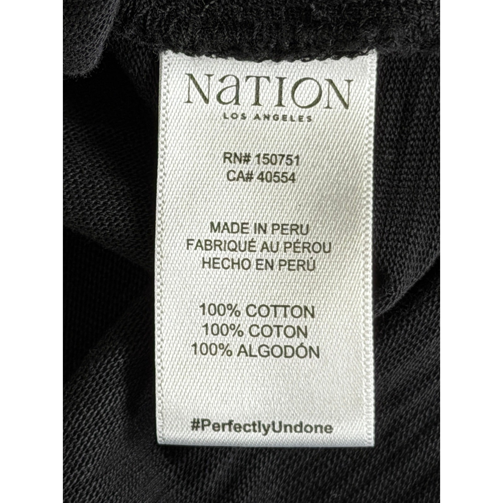 Nation Mikaela Top Jet Black Small Ruched Cotton Casual Closet Staple NEW