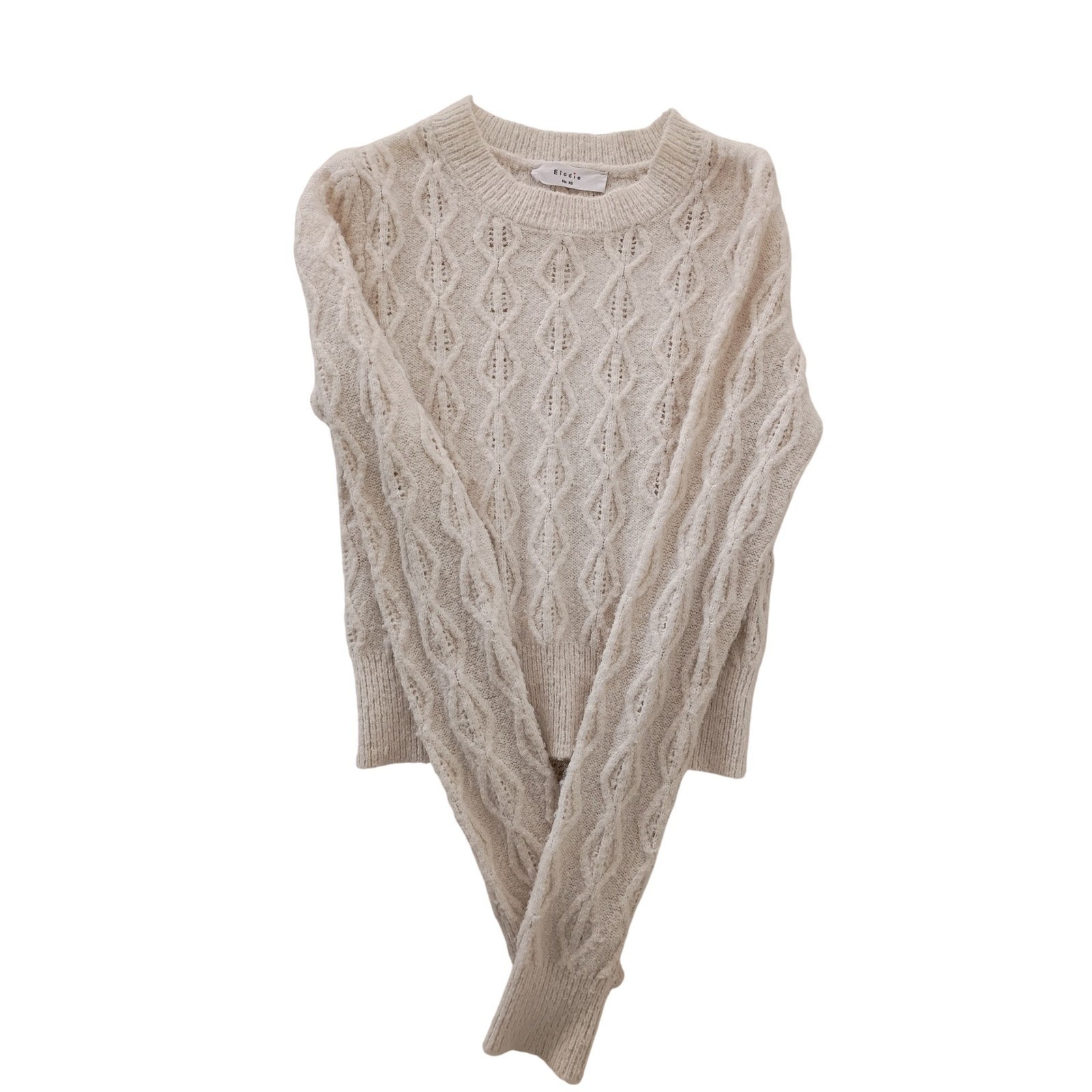 Elodie Cream Cable Knit Diamond Pattern Sweater Fits S Casual Chic