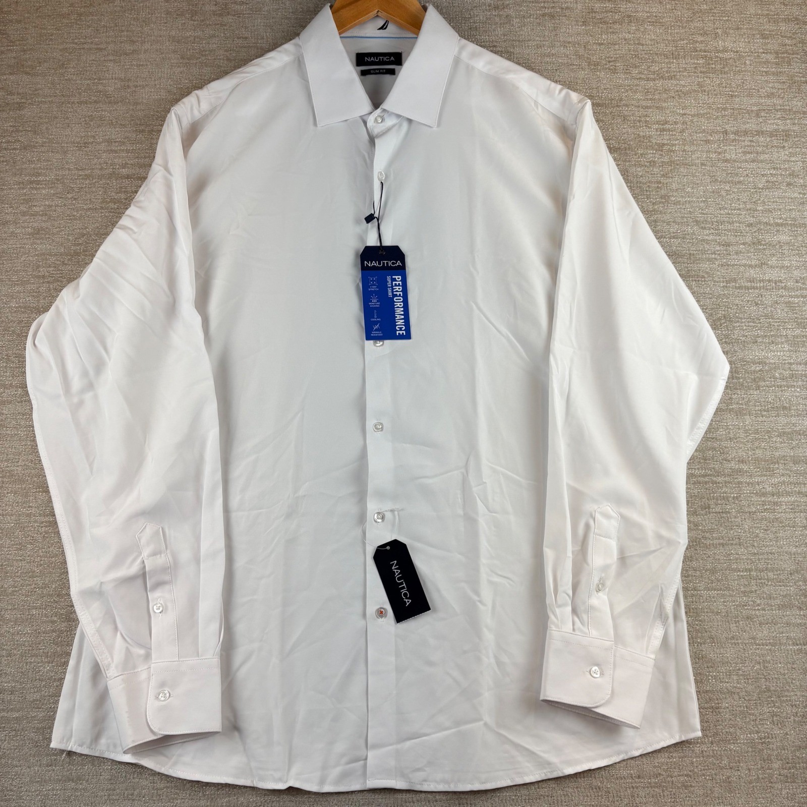 BRAND NEW Nautica Performance Super Shirt Men XL White Slim Fit Stretch NWT