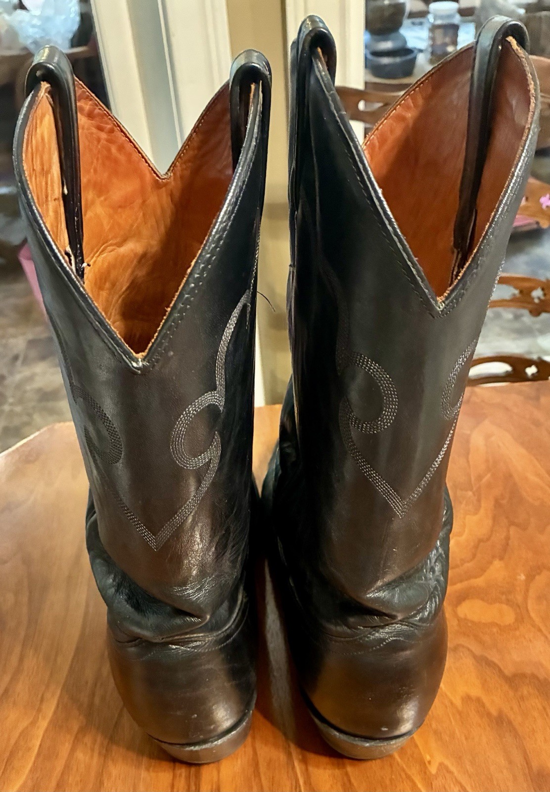 Vintage J. Chisholm Men’s Black Leather Western Cowboy Boots Size 13D USA Snip