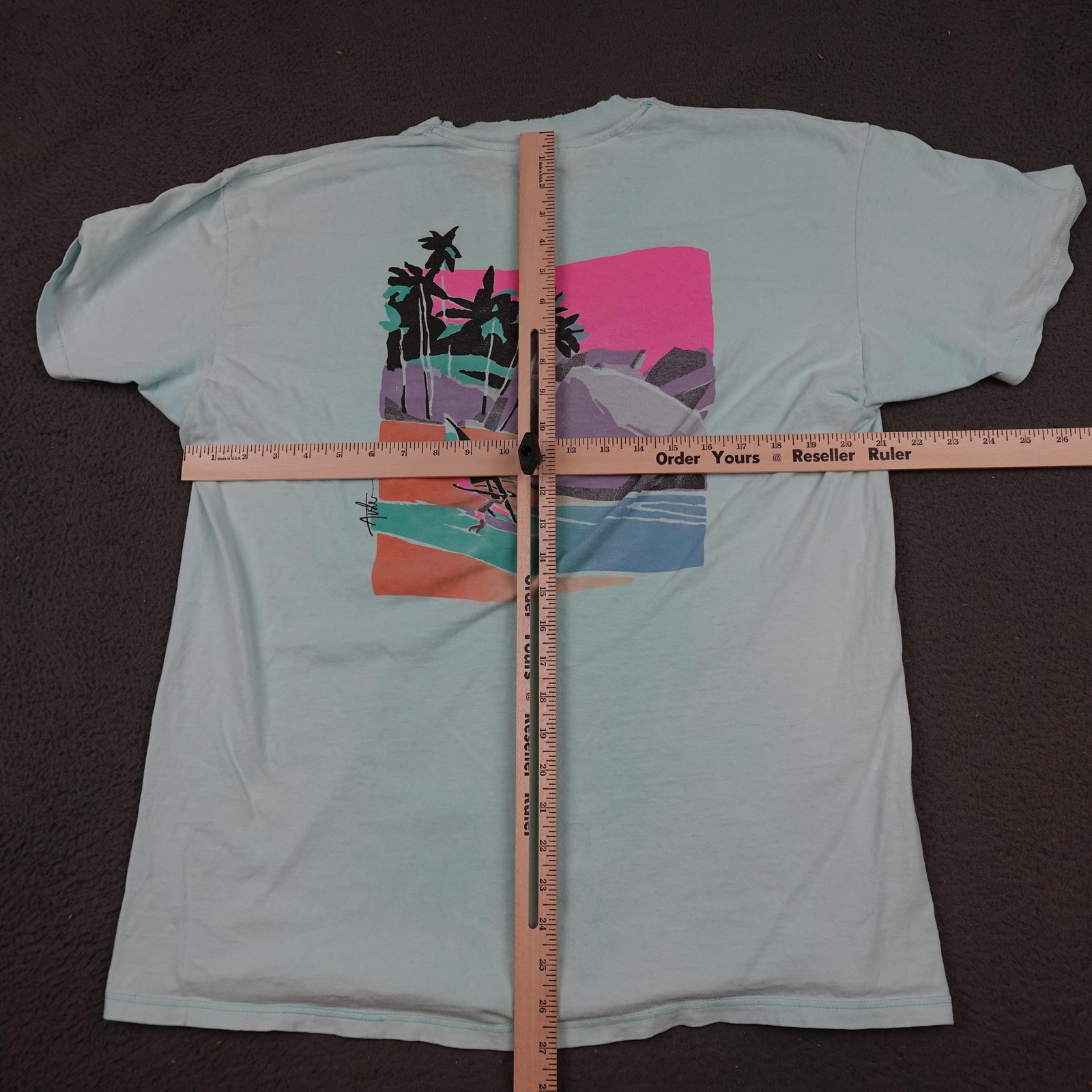 Vintage Zuma Beach Shirt Mens Medium Blue Equator Palm Tree Windsurfing 80s 1987