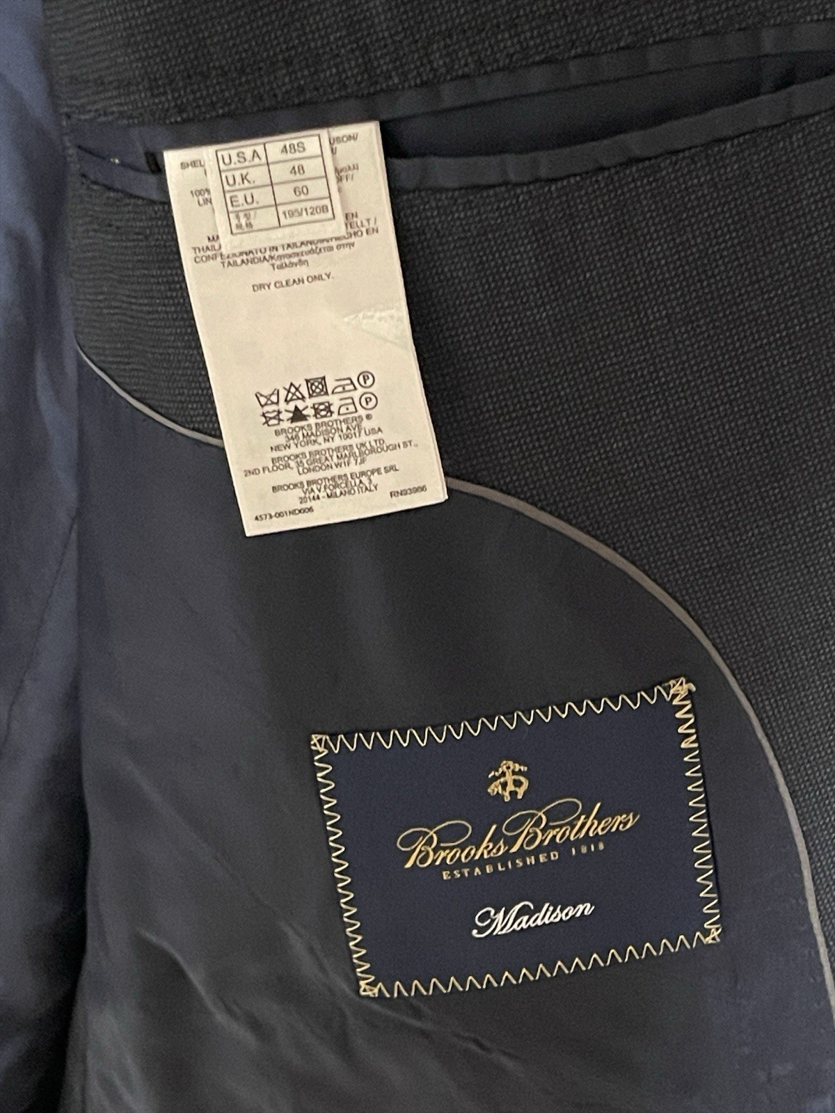 Brooks Brothers Suit Men 48S Blue Madison Birds Eye Wool Academia W43X26L Luxury