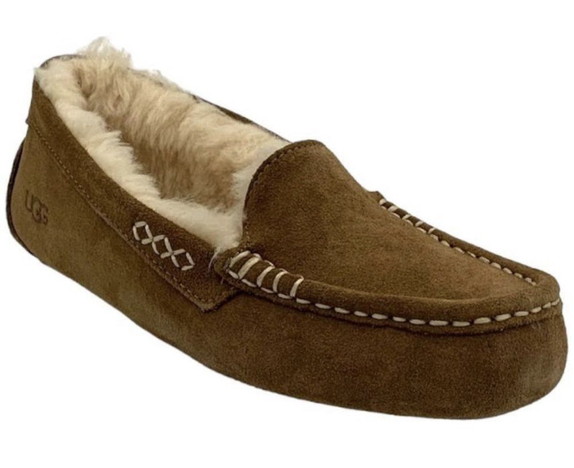 UGG Ansley Womens US 7 Brown Suede Shearling Lined Moccasin Slippers