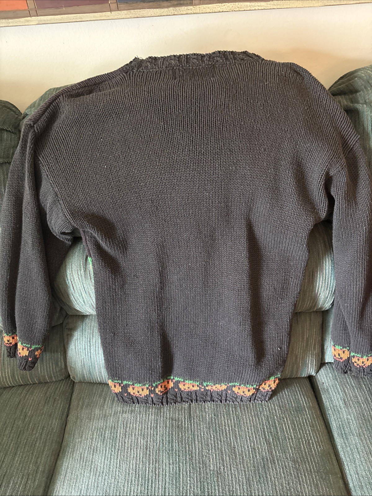 Vintage 90s Chunky Crystal Rose Knit Halloween Sweater Size L/G Witch Pumpkin