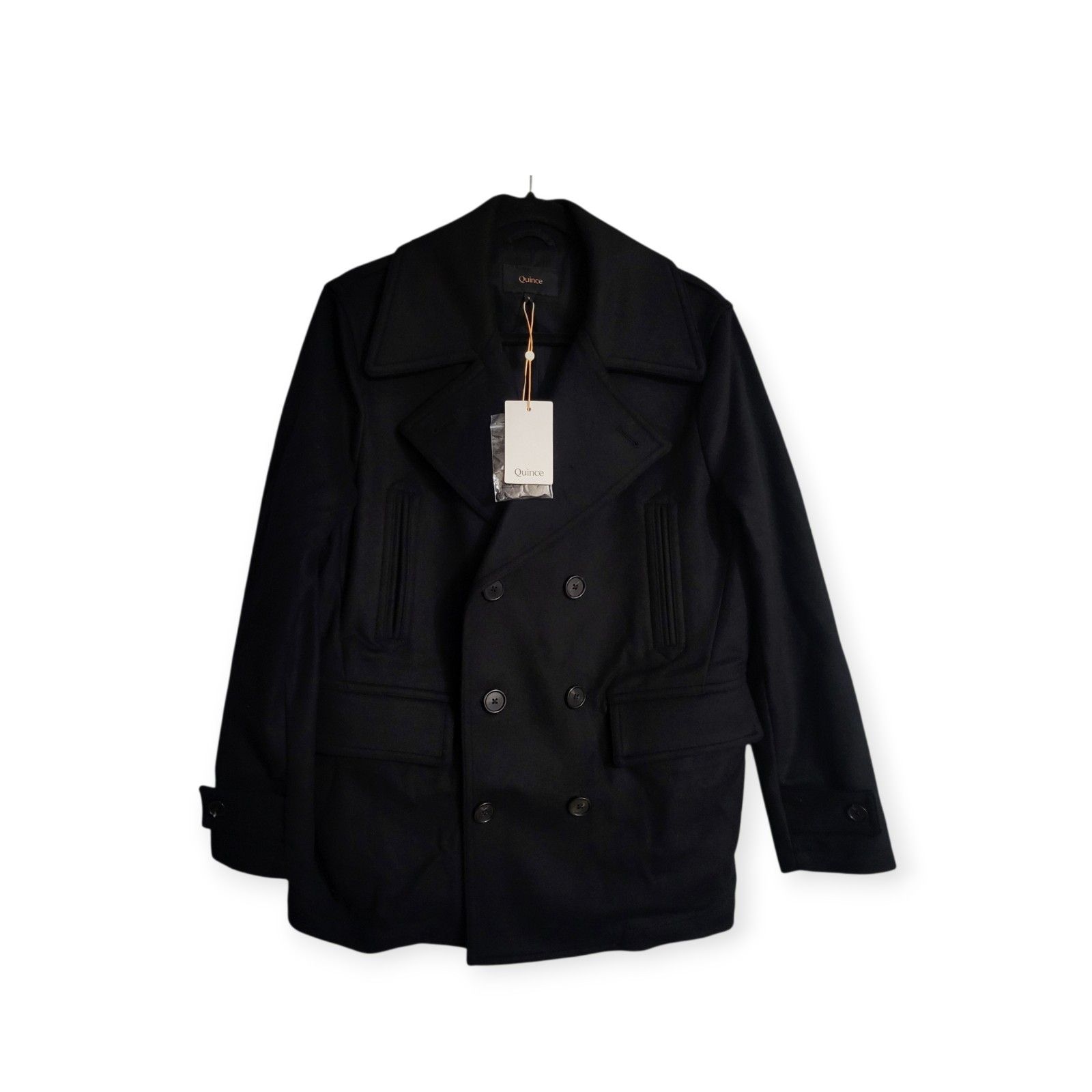 Quince Mens S NWT Italian Wool Blend Peacoat Double Breasted Minimal Solid Black
