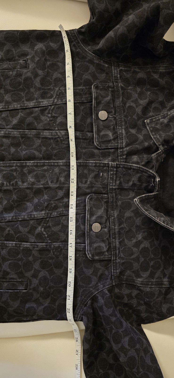 Coach Signature Denim Jacket Black Monogram All Over Logo Print Trucker, M