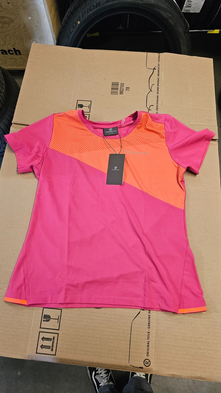 Porsche Pink Orange Short Sleeve Sport Damen T-shirt