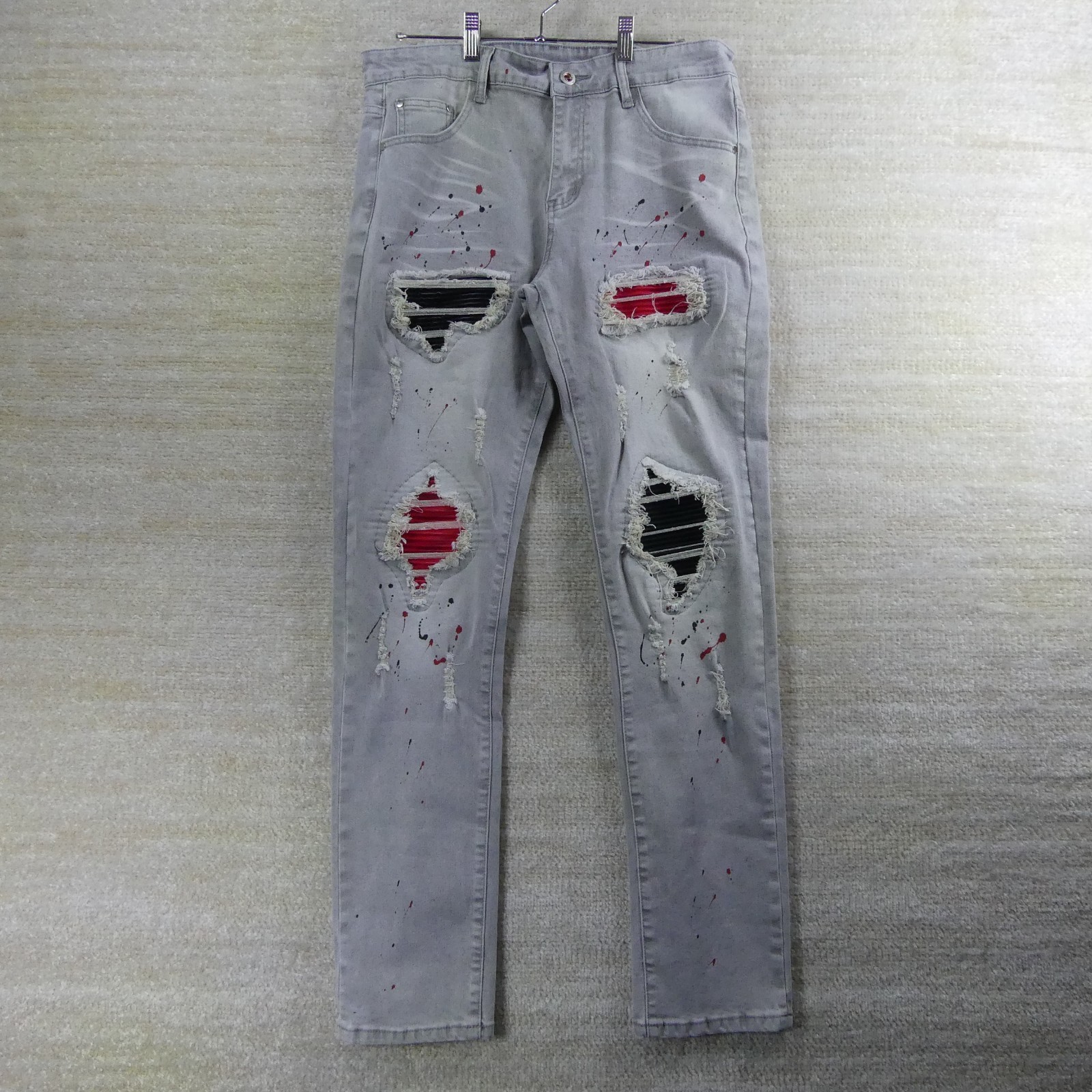 Jeans Mens 32×32 Blue Distressed Paint Splatter Whiskering Streetwear