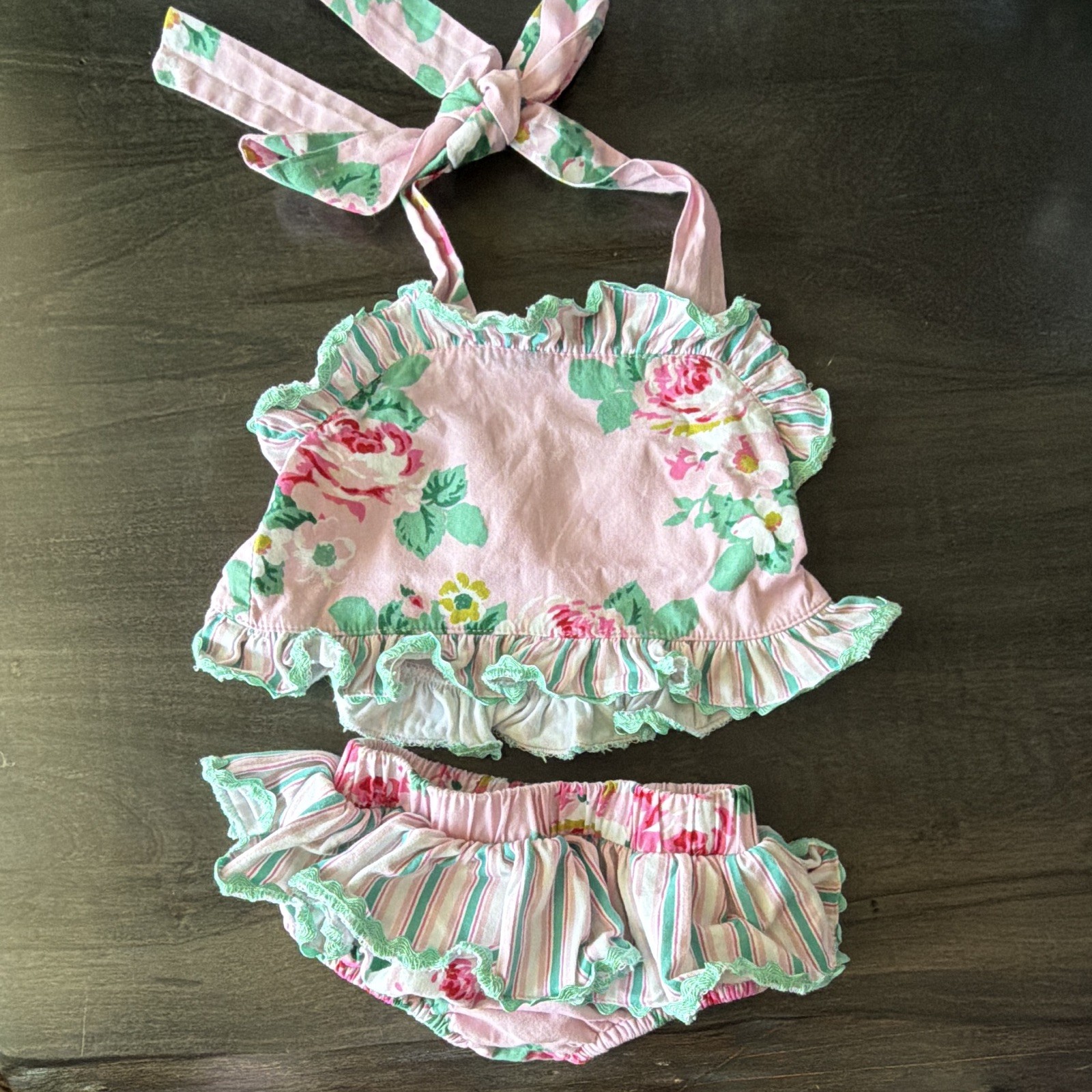 Lilly Jay Girls 9M 2-Piece Pink Floral Cotton Ruffle Sleeveless Top Shorts