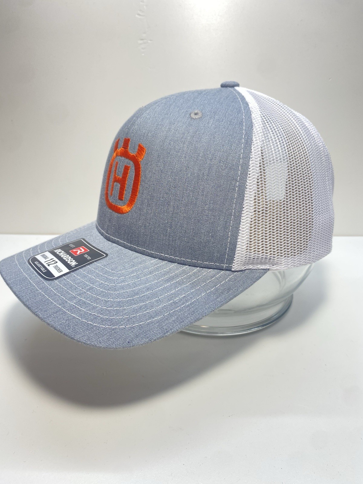 🔥Husqvarna Logo Men’s Hat Richardson 112 Gray With White Mesh. Orange Logo.