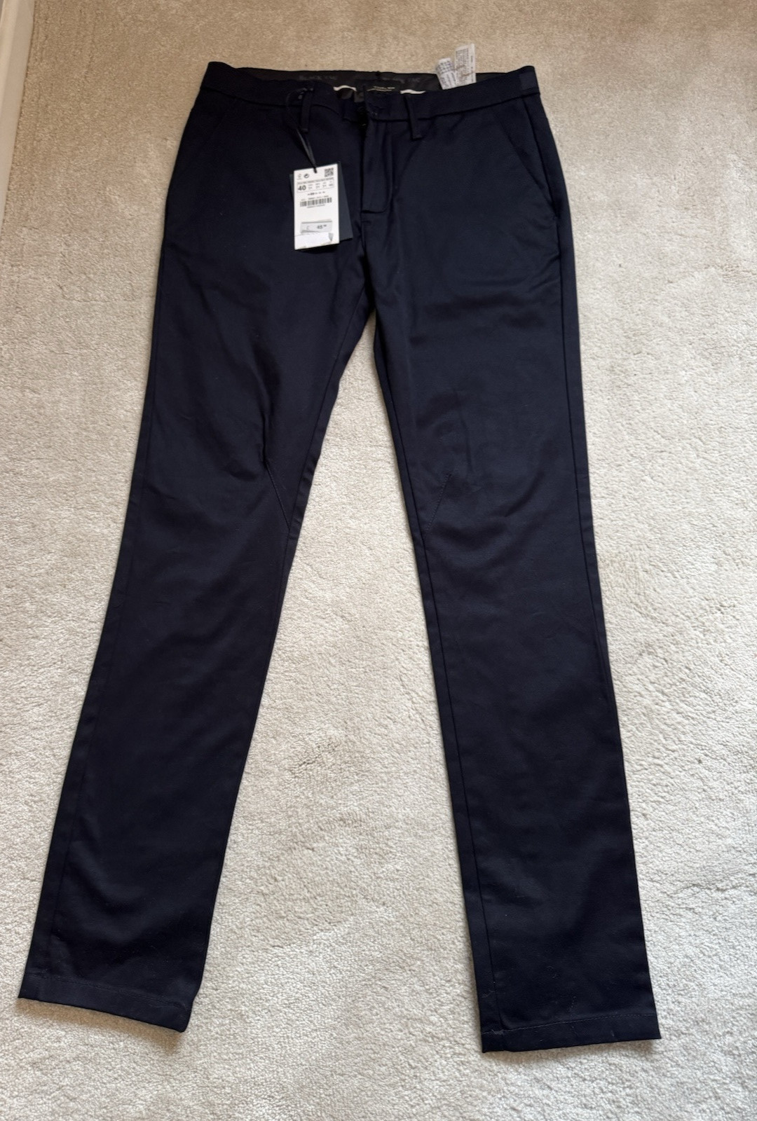 BNWT ZARA BLACK TAG NAVY SMART COTTON/ELASTANE TROUSERS RRP £45.99 SIZE 40/UK 31