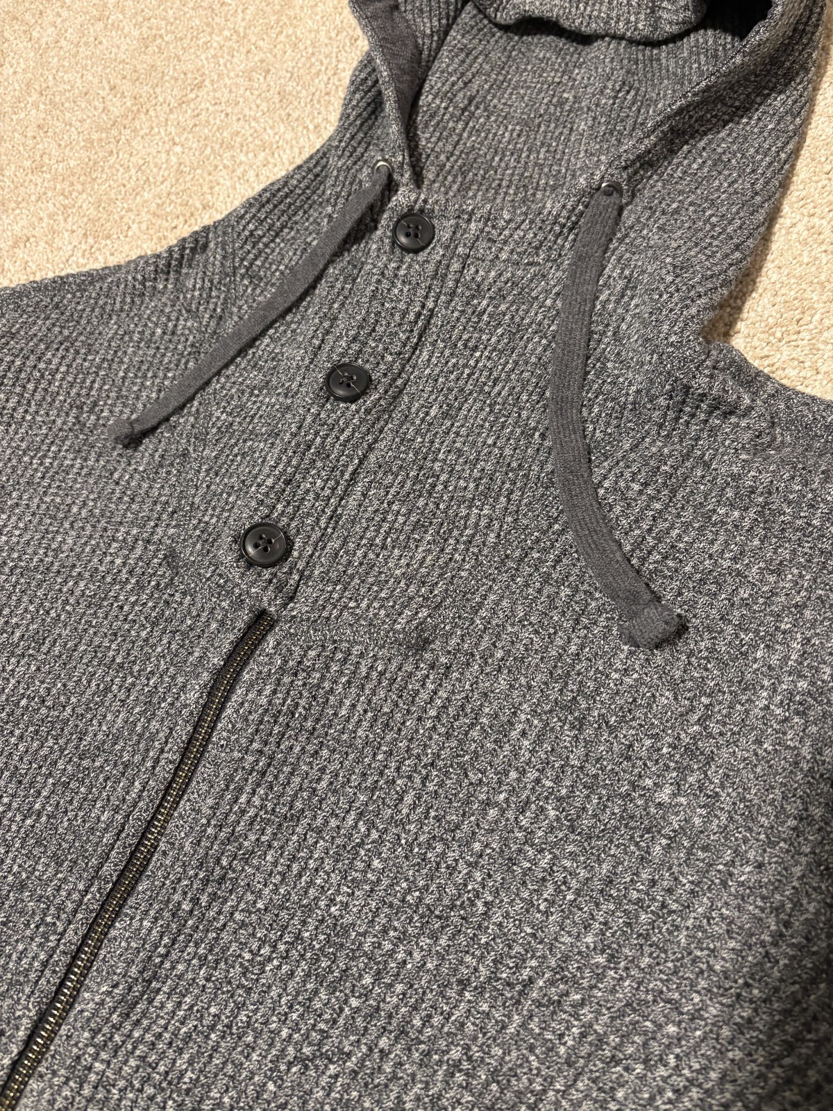 Banana Republic Mens Full Zip Henley Hoodie Sweatshirt Waffle Knit Gray, Sz S