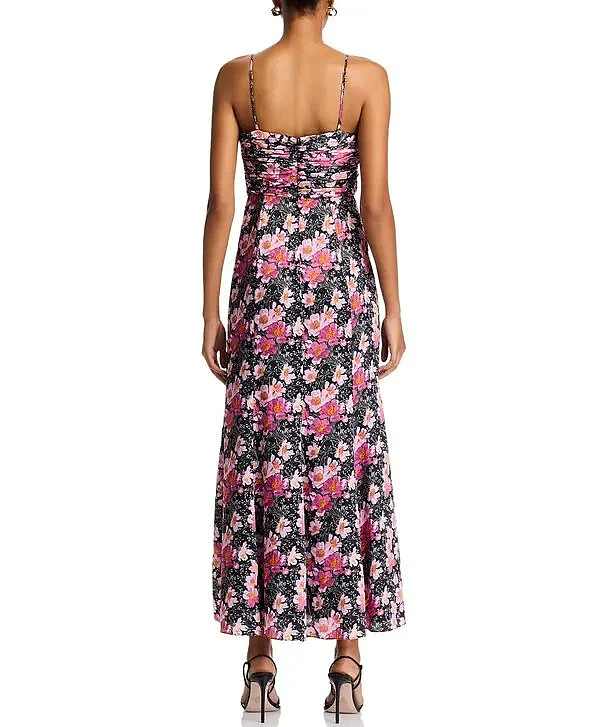 NWT- CINQ À SEPT ‘Kasia’ Cosmo Flowers Maxi-Dress, Black/Mauve Orchid – Size 12