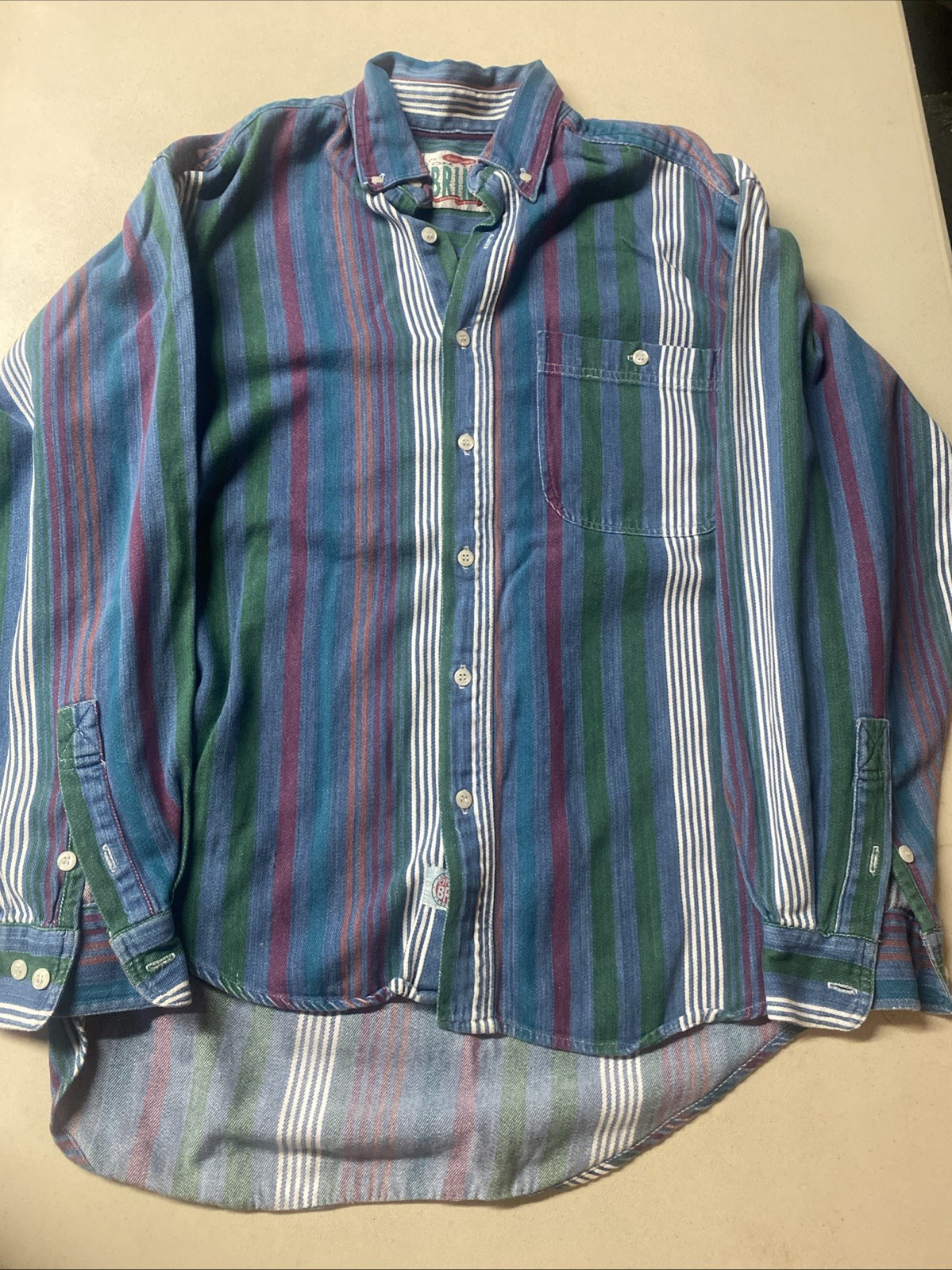 On The Brink Button Up Mens S Colorful Striped Silk 90’s Y2K Retro Hip Hop