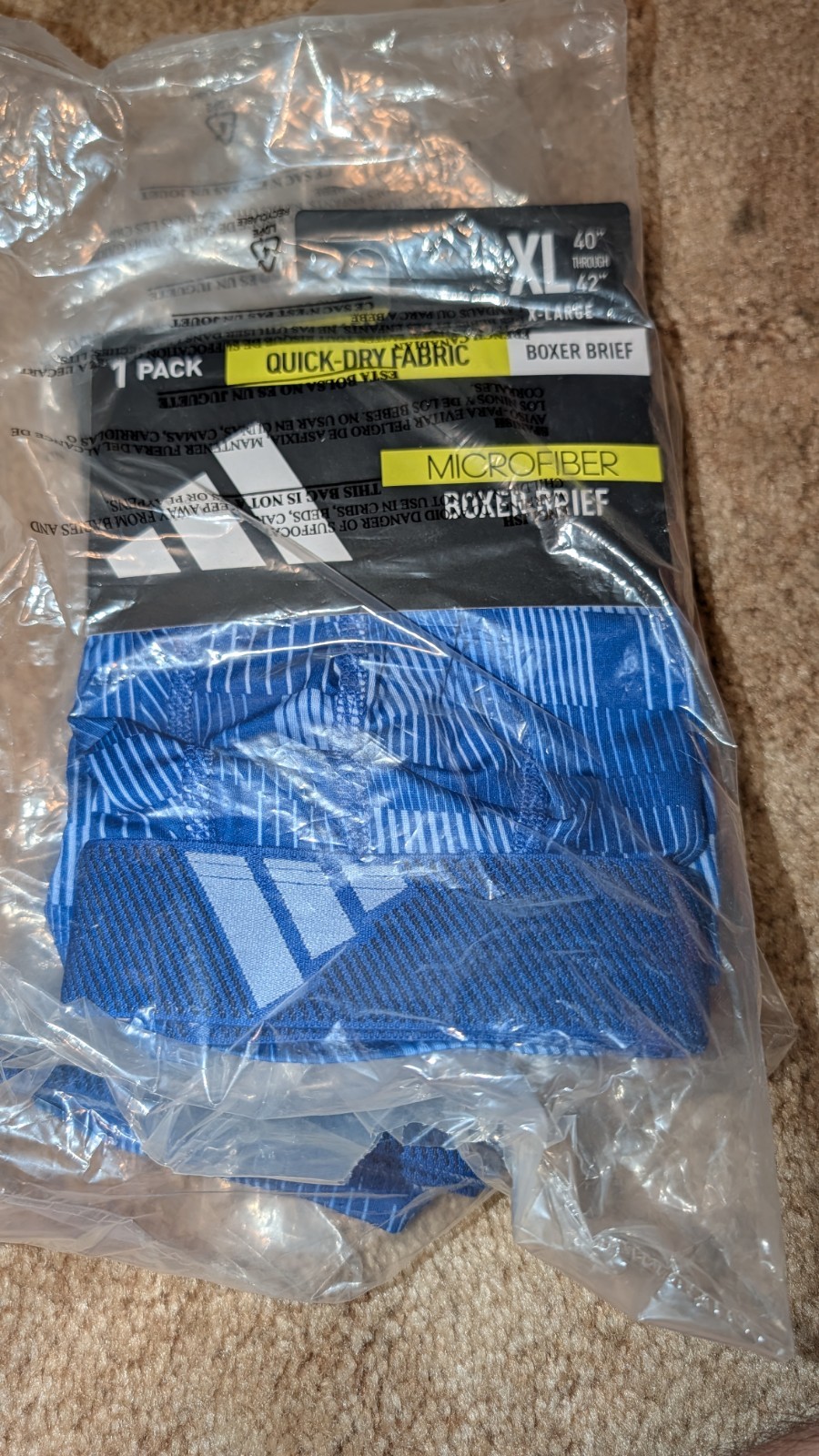Adidas Mens XL (40-42) Microfiber Boxer Brief Quick Dry Fabric 1 Pack NEW