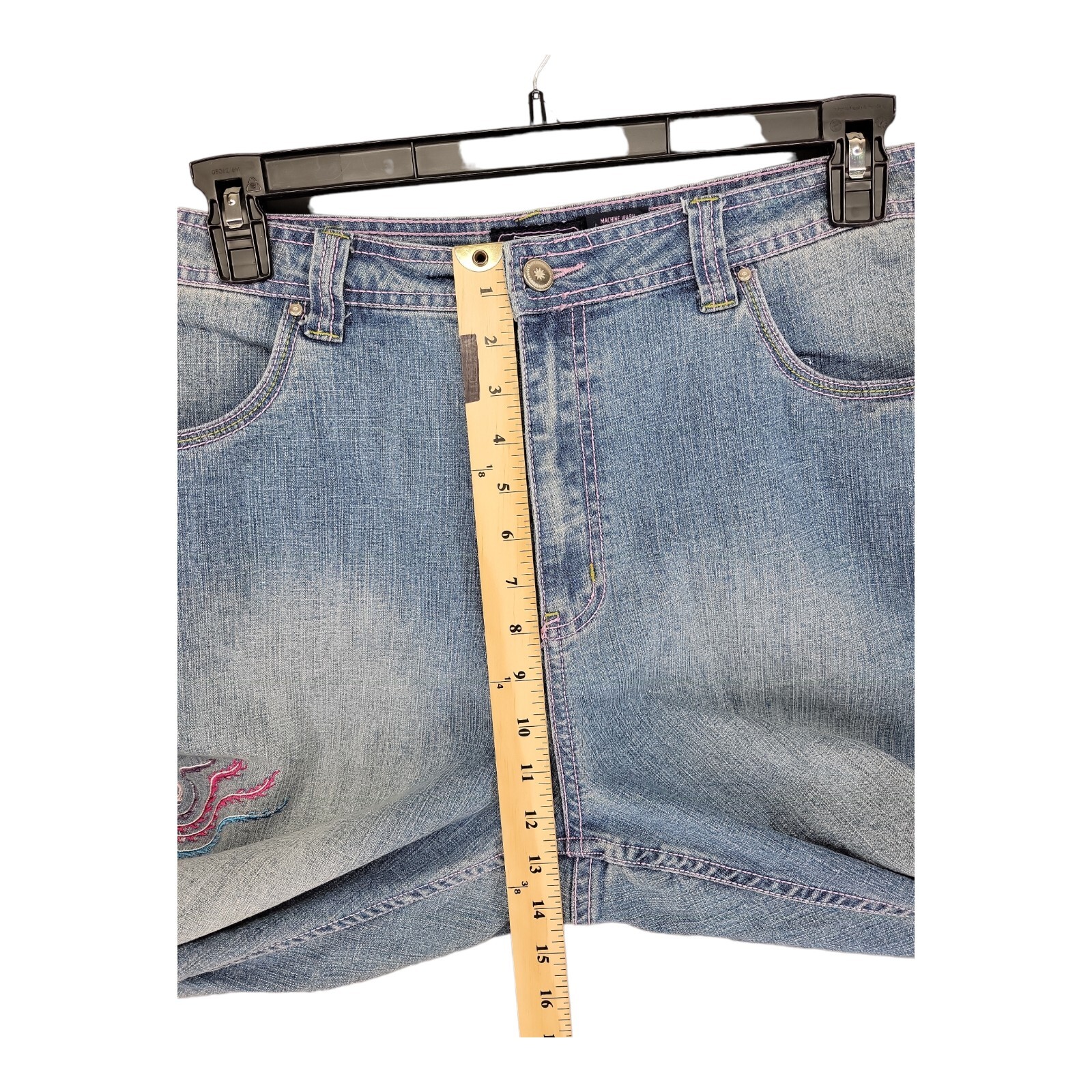 Crest Womens Jeans Wide leg Embroidered Ragged Hem Light Wash 21/22 41×30