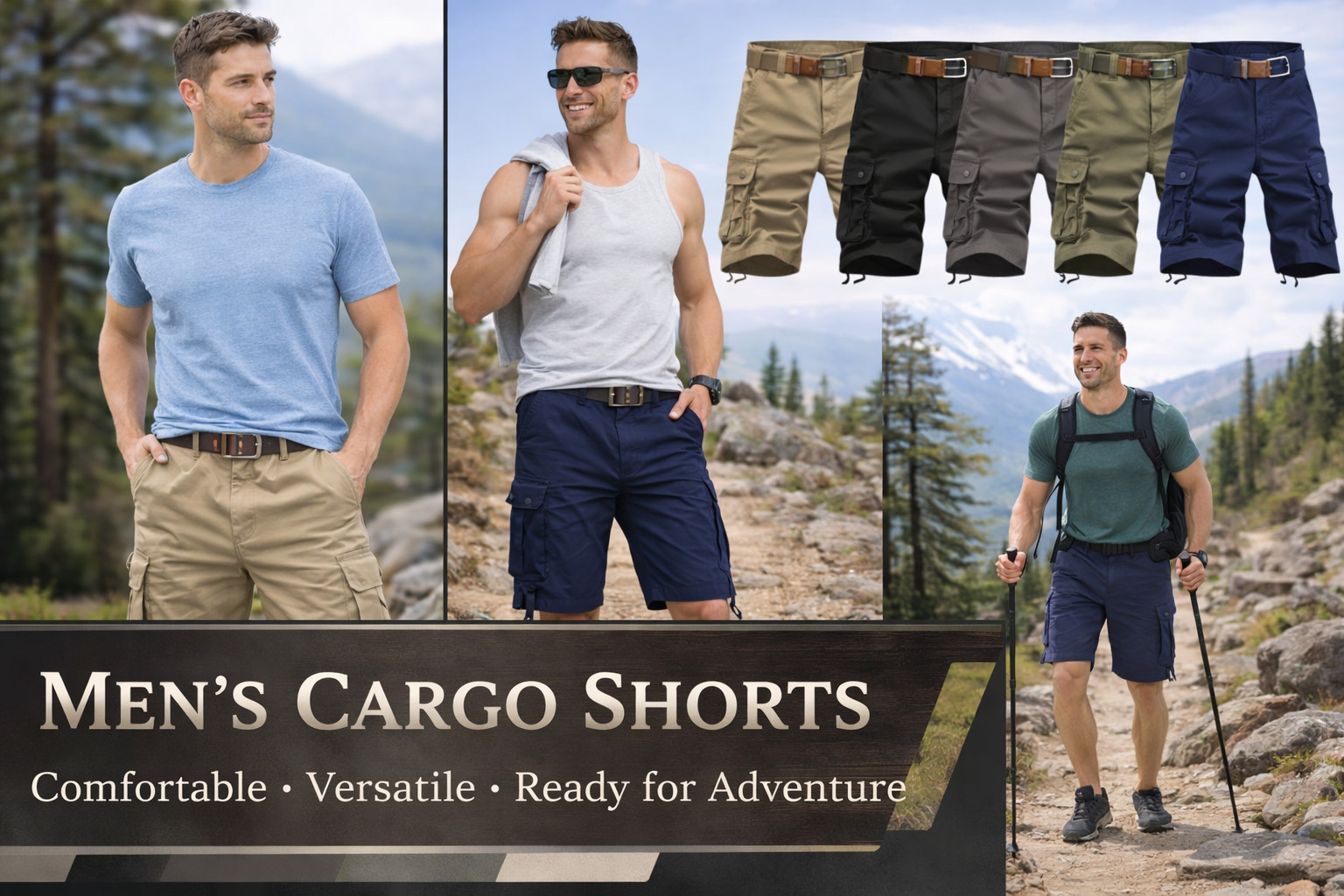 Mens Cargo Shorts Cotton Blend Work Walking 34 36 38 40 Black Beige Green Grey