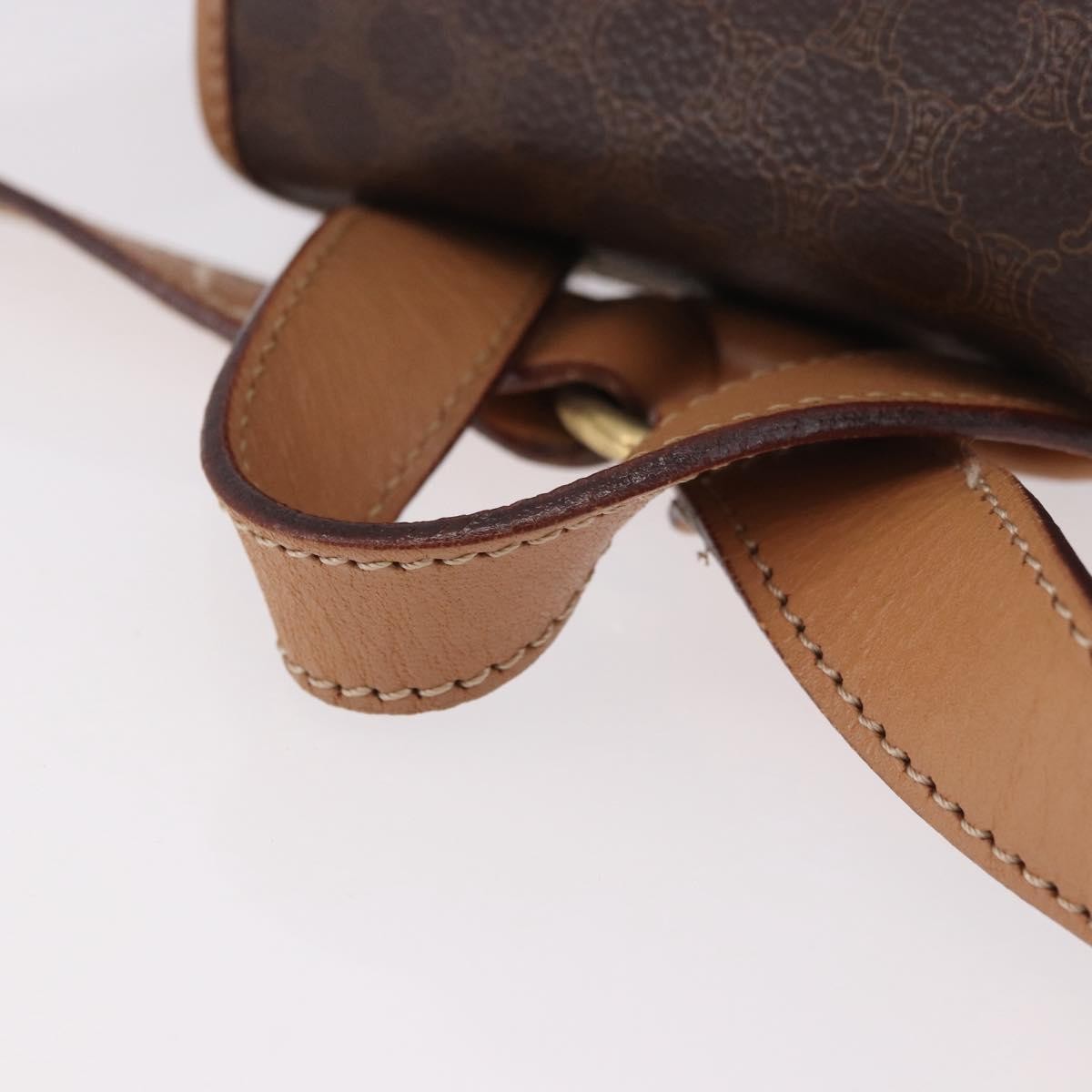 CELINE Macadam Canvas Backpack PVC Leather Brown Gold Auth 186101A