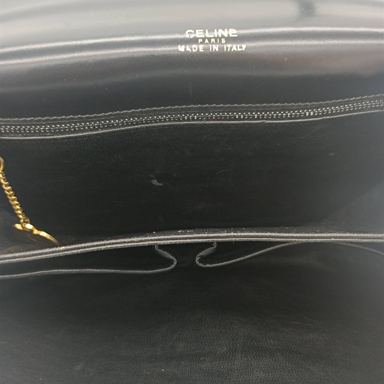 CELINE Leather Shoulder Bag Horse Carriage Gold Metal