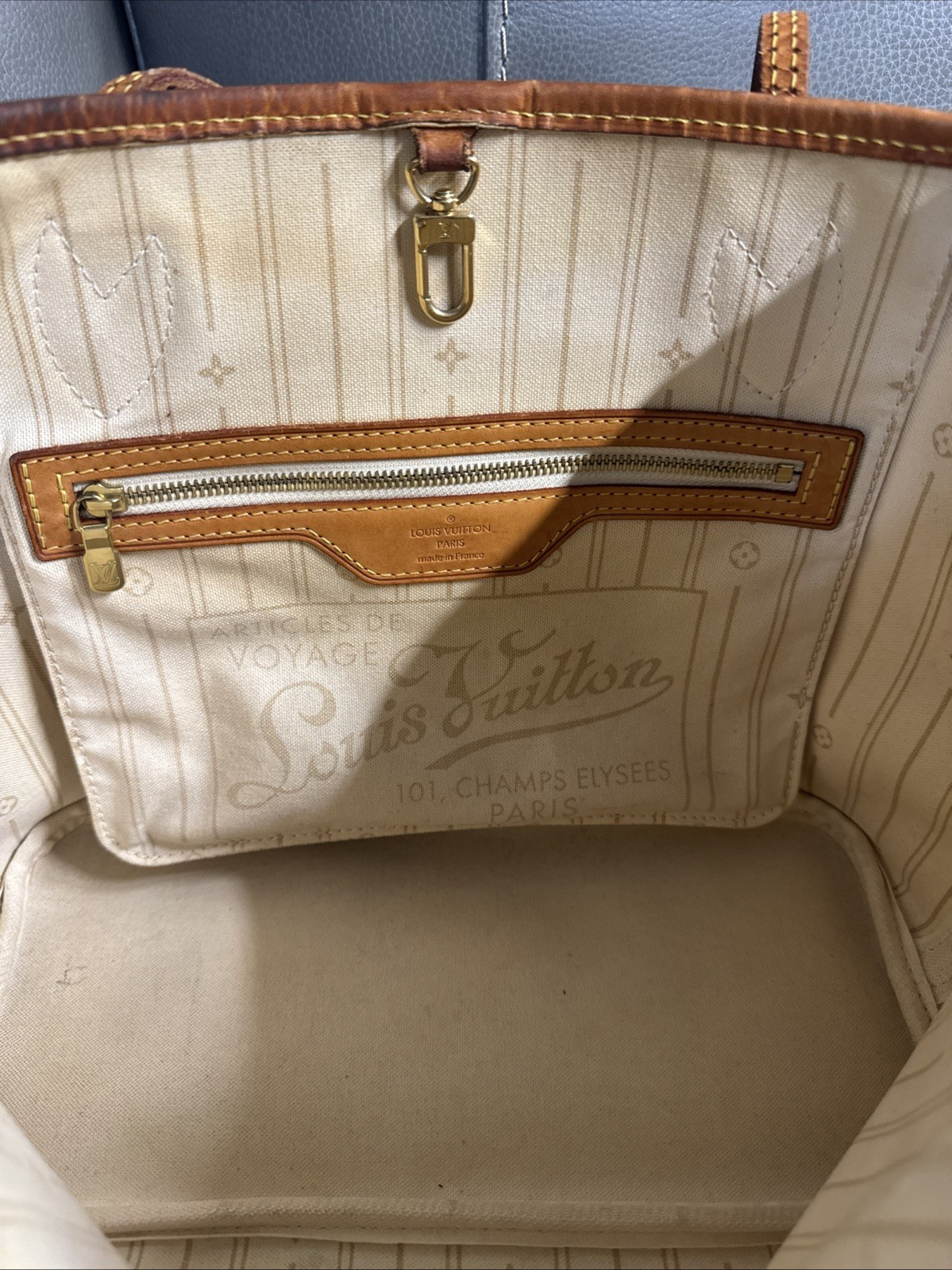 Authentic Louis Vuitton Neverfull PM Damier Azur Canvas Tote Shoulder Bag