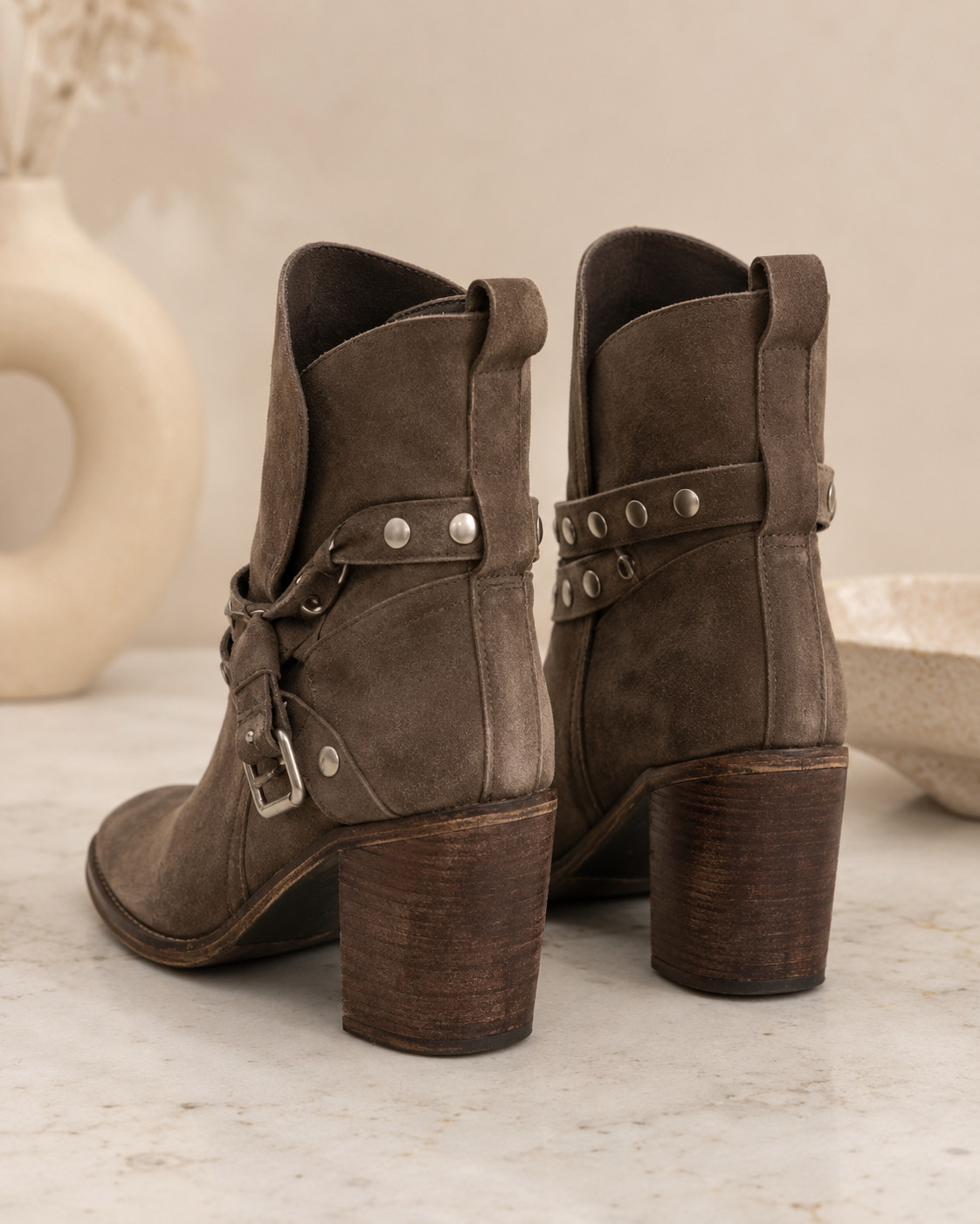 SEE BY CHLOE Janis Suede Studded Boot Womens 9 Taupe Suede Ankle Strap