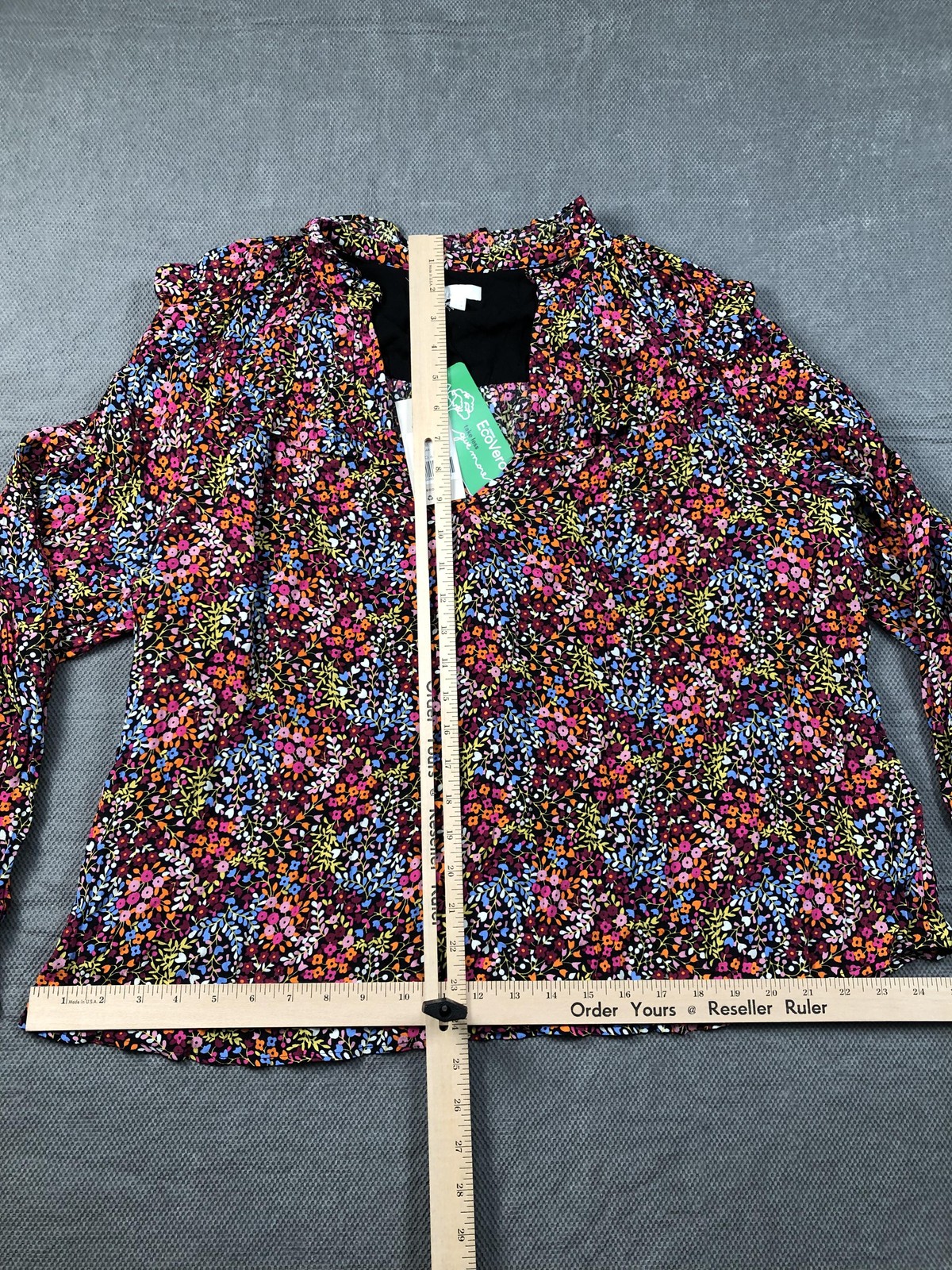 Boden Blouse Womens 14 Multicolor V Neck Long Puff Sleeve Floral Ruffle Top NWT