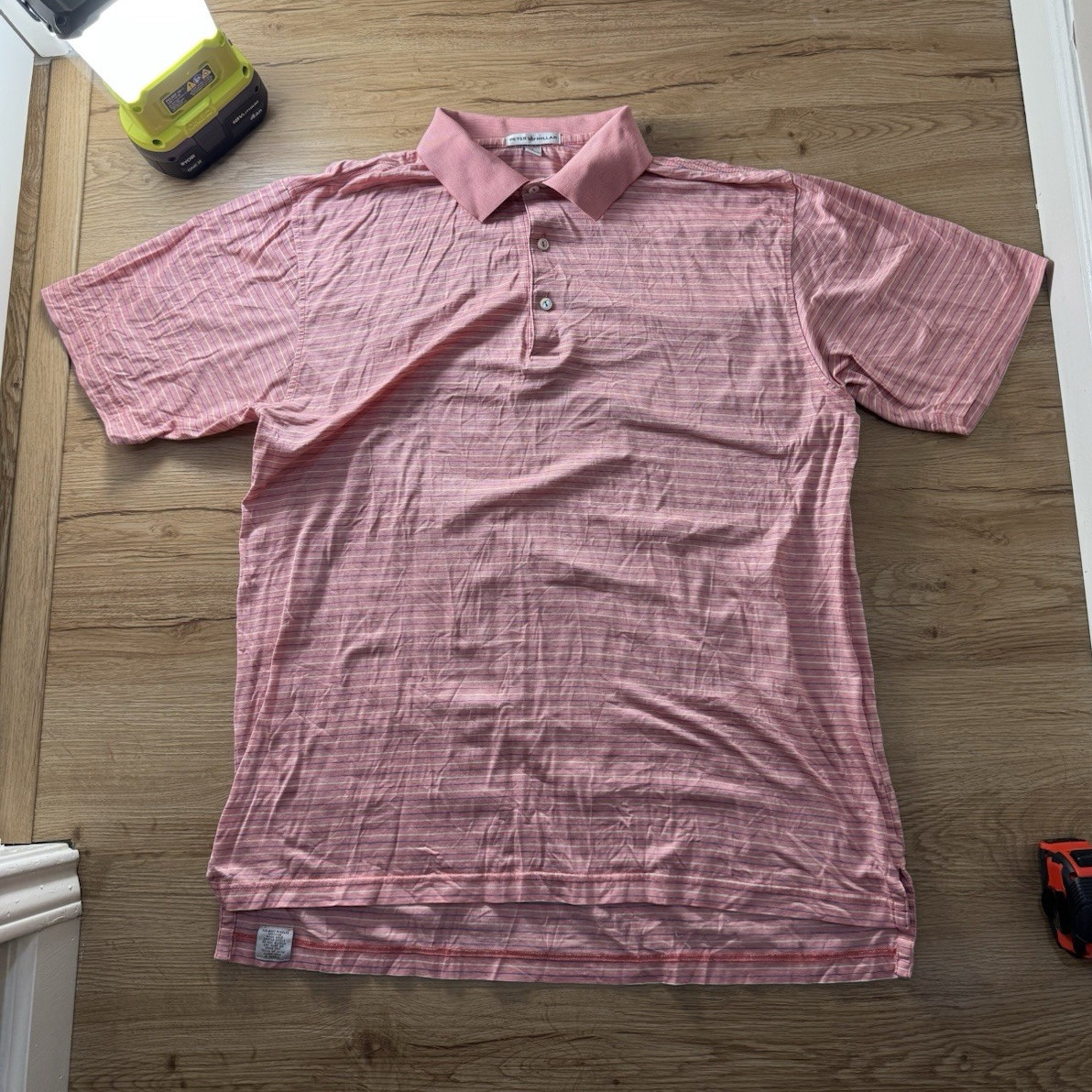 Peter Millar Polo SZ L 100% Cotton Pink Coral Striped Golf Summer Performance