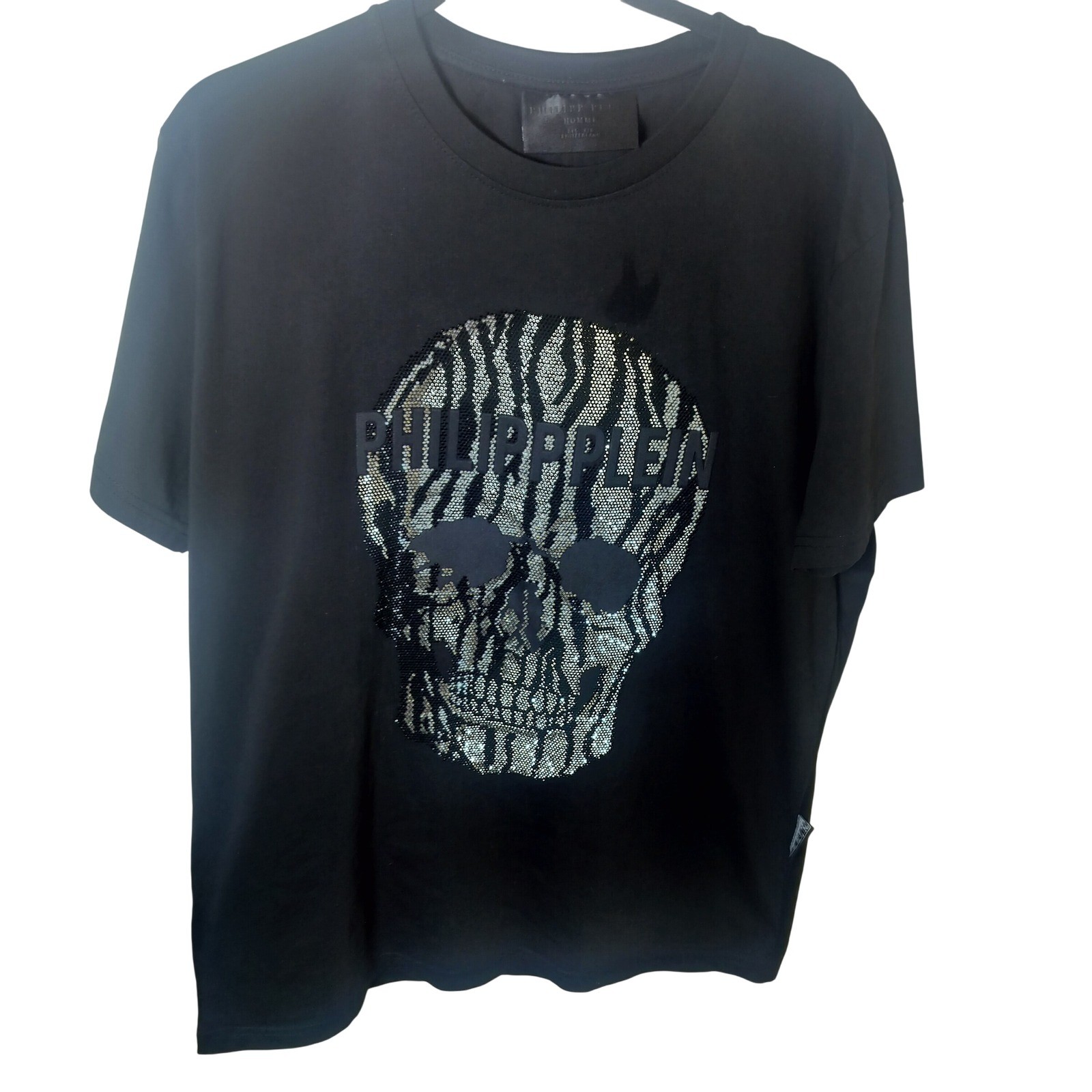Philipp Plein Homme Black Crystal Zebra Skull T-Shirt Luxury Streetwear Mens