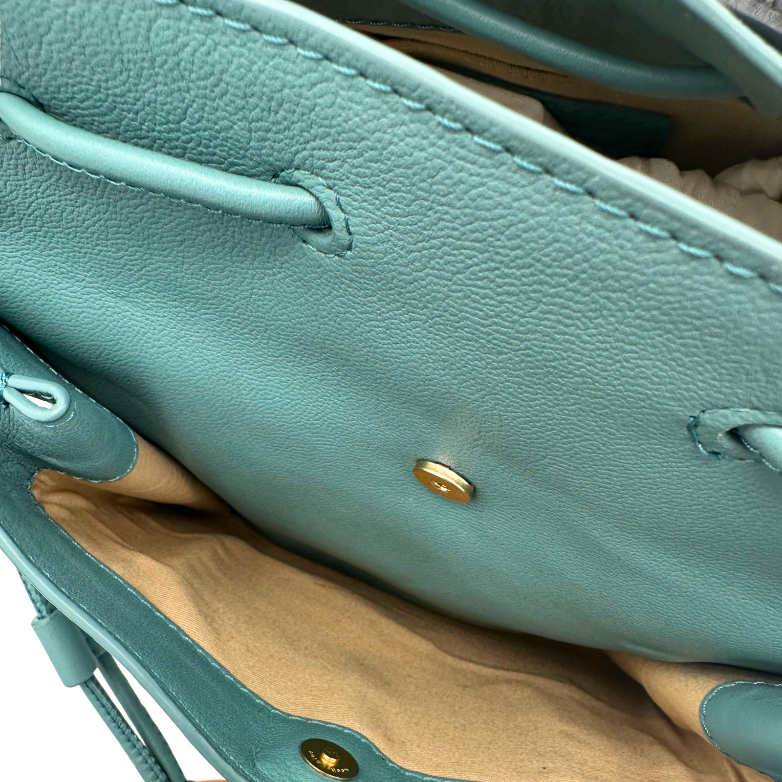 See By Chloe Tony Leather Shoulder Bucket Bag Teal Blue Gold Hardware