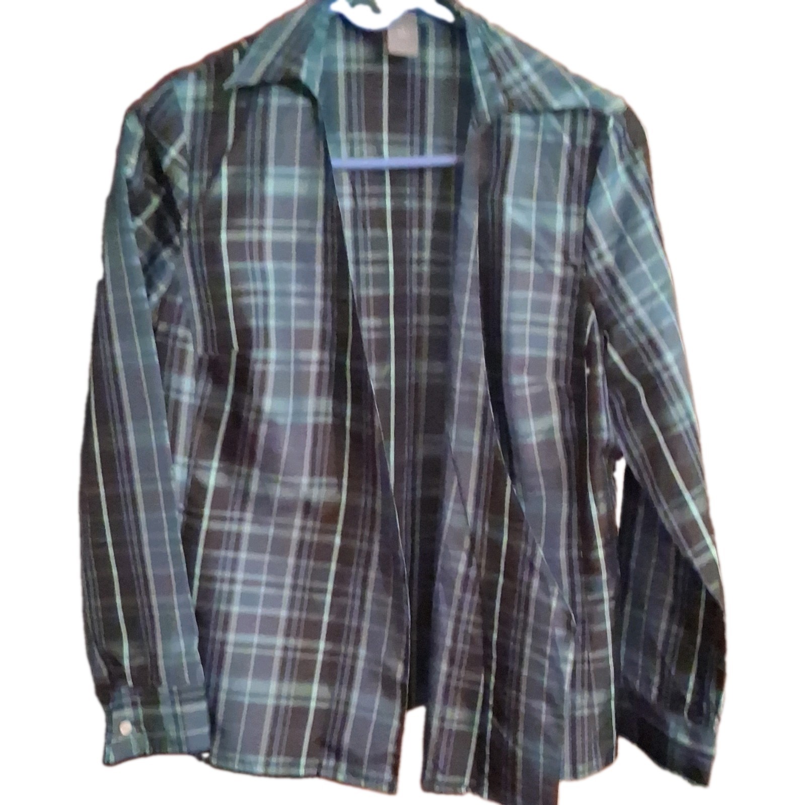 Ann Taylor Women’s Teal Green Black Plaid Collared Button-Up Long Sleeve Shirt 6