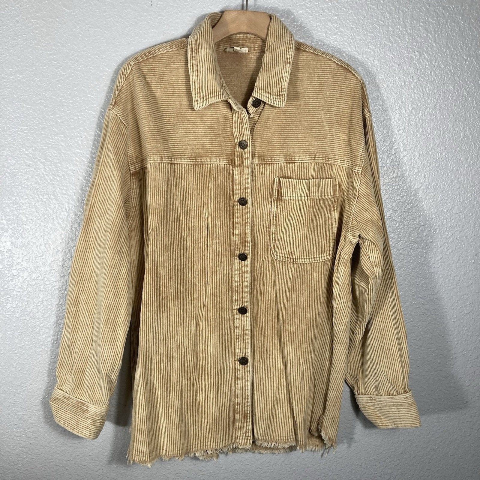 Oversized Corduroy Shacket L Shirt Raw Hem Tan Beige Cabincore Barn La Miel
