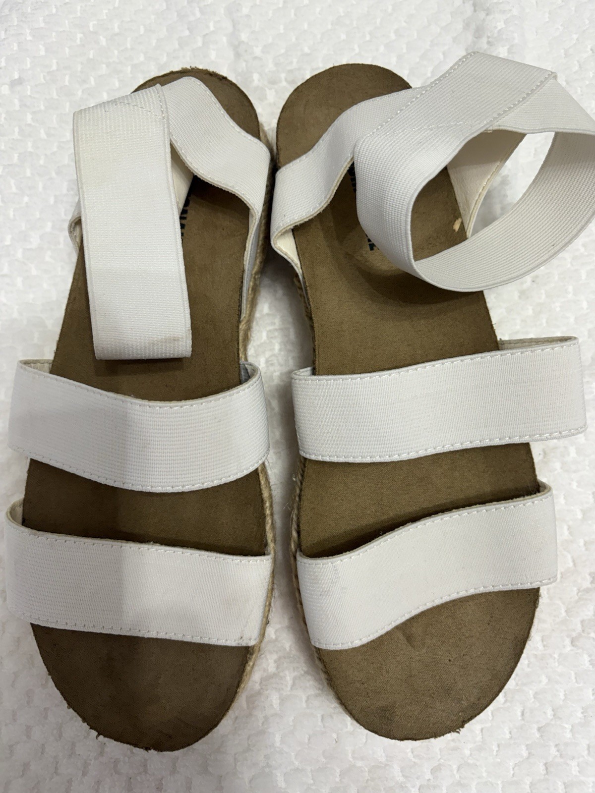 White Leather Strappy Espadrille Flat Sandals Slip On Ankle Strap Women’s 8.5