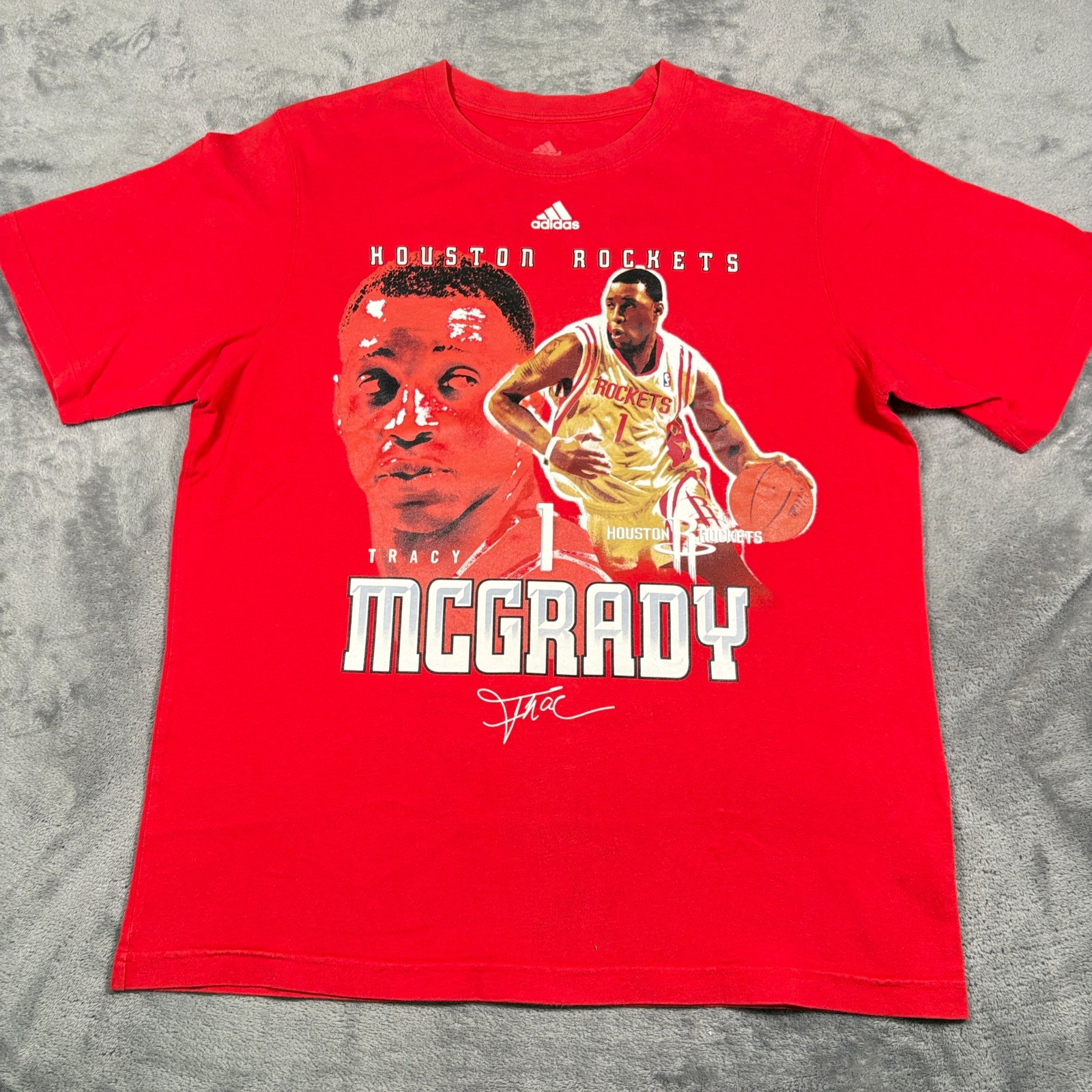 Vintage Houston Rockets T-Shirt Mens Medium Red Adidas Basketball Tracy McGrady