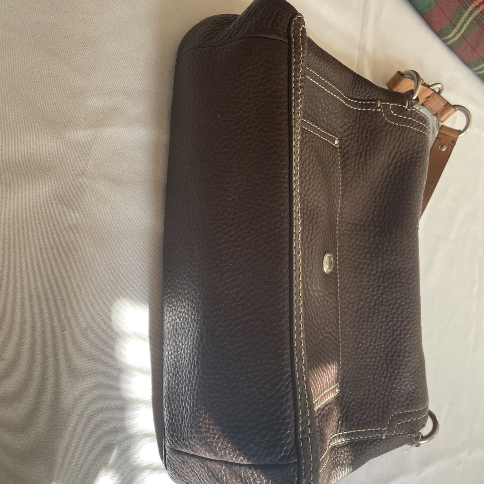 Coach Brown Pebble Leather Chelsea Shoulder Bag Purse F12338 Medium Turn Lock