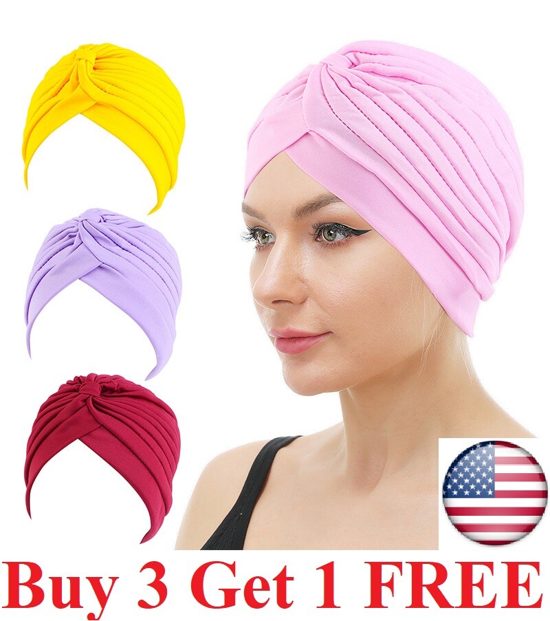 African Stretch Head Wrap Indian Hat Women Braid Hijab Turban Chemo Cap Headwear