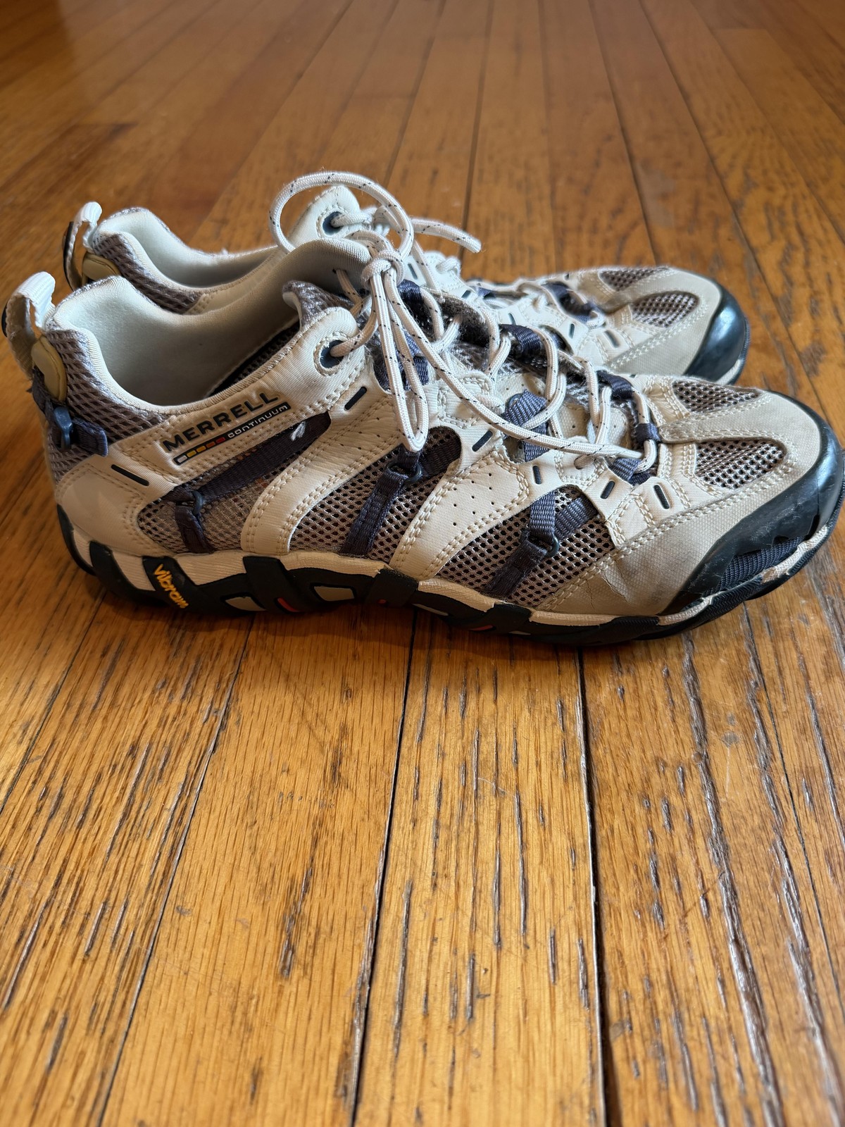 Merrell Shoes Mens Size 8 Beige Mesh Continuum Vibram Hiking Trail Sneakers