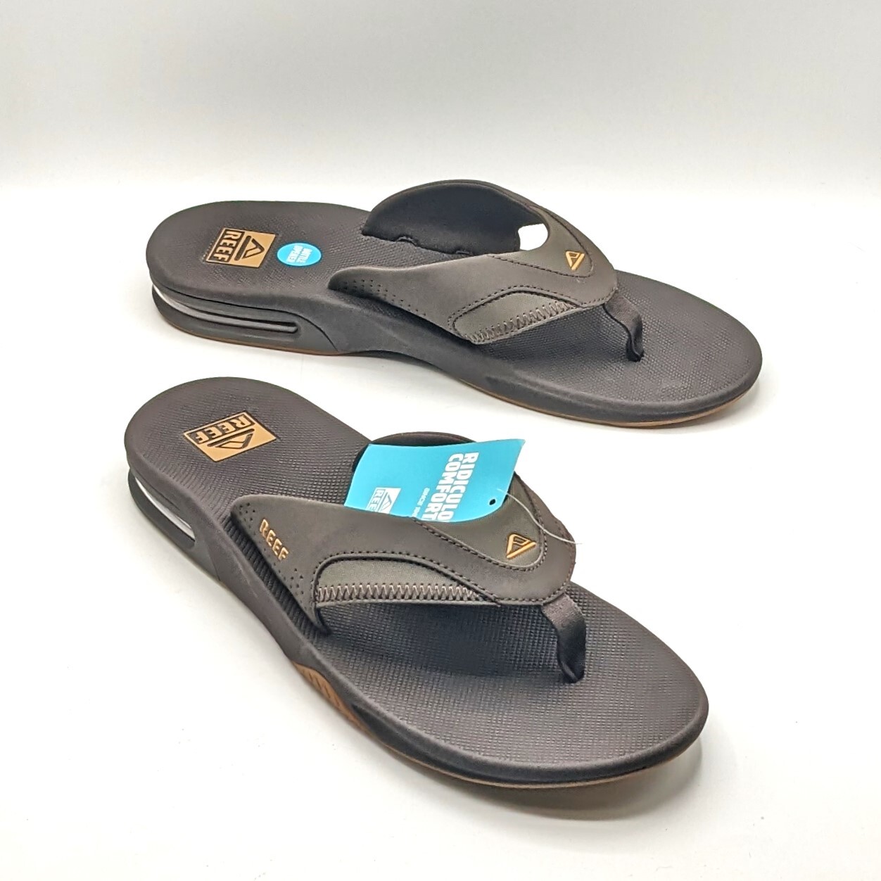 REEF “Fanning” Men’s Flip-Flop Sandal & Sole Bottle Opener (Brown/Gum) Size NEW