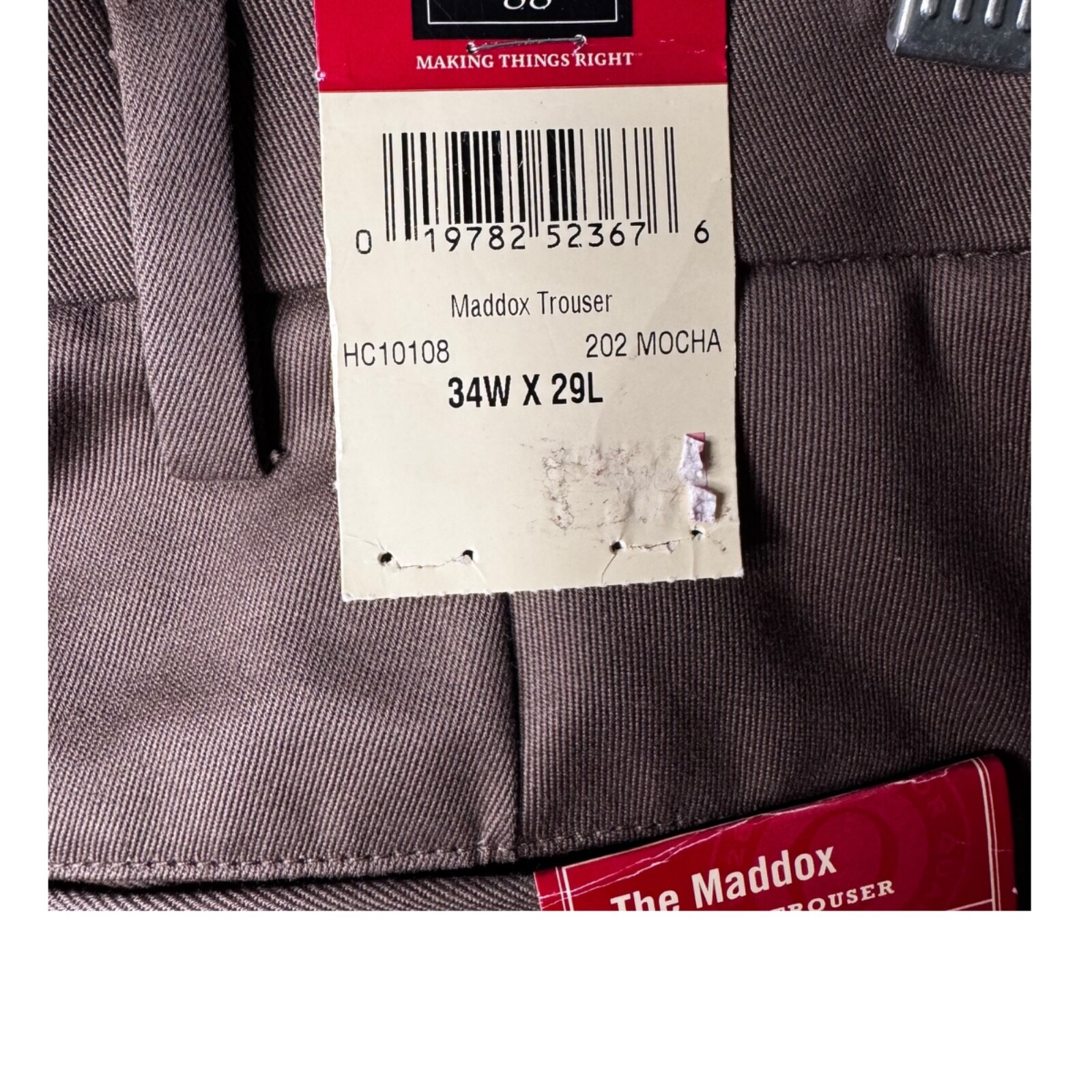 Haggar Maddox Trouser, Mocha, Size 34×29, Straight Fit, Invisible Flex Waistband