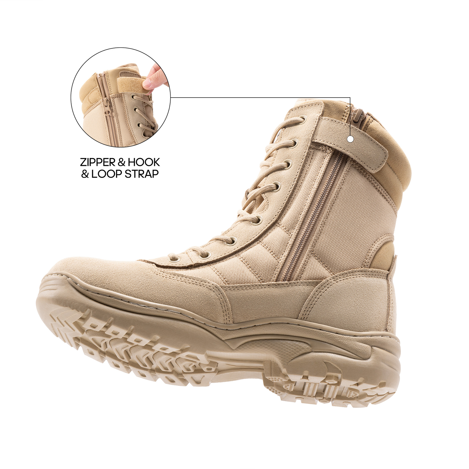 Men’s Military Tactical Work Boots Side Zipper Leather Motorcycle Combat Boots